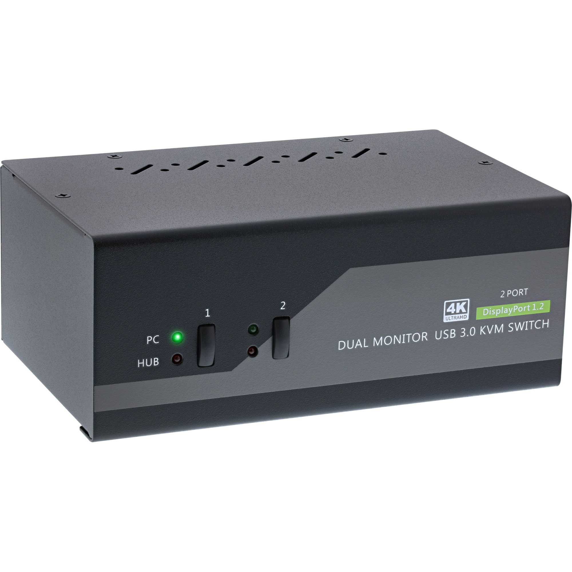 Inline® KVM Desktop Switch, 2-fach, Dual-Monitor DP 1.2, 4K, USB 3.0, Audio
