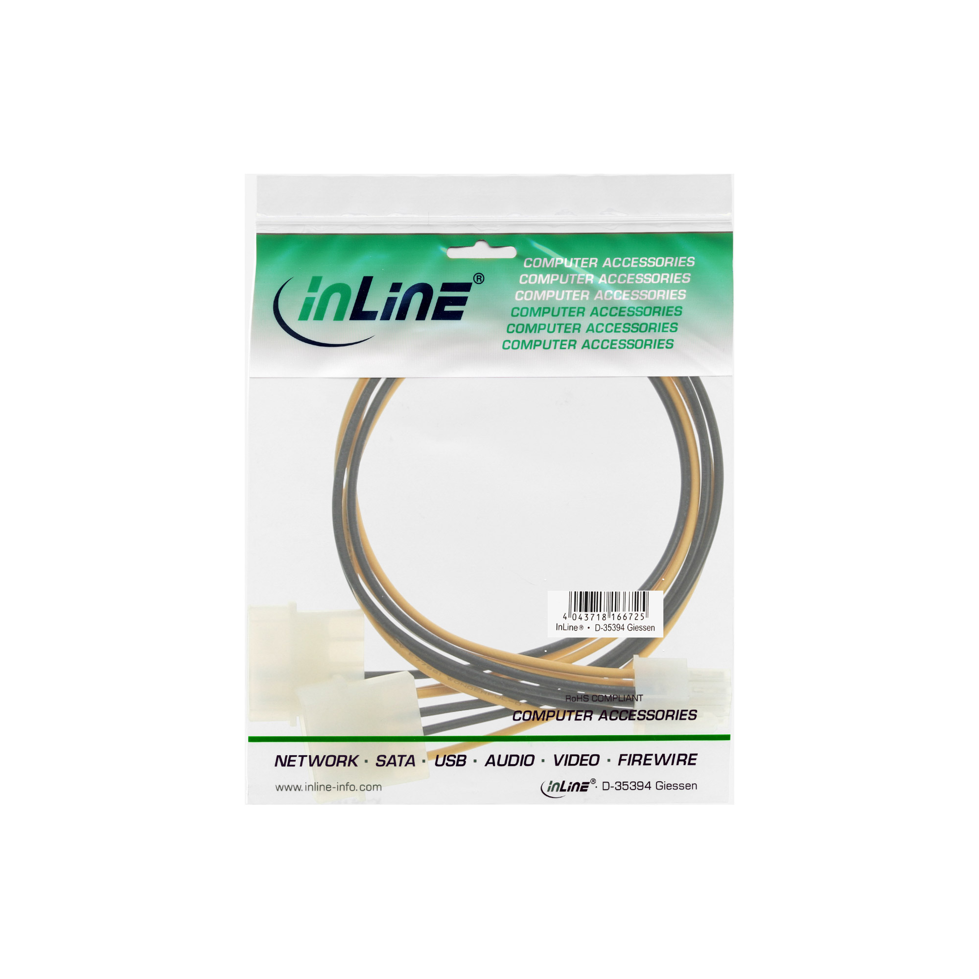 Inline® Stromadapter int., 2x4pol zu 6pol für PCIe (PCI-Express) Grafikkarten