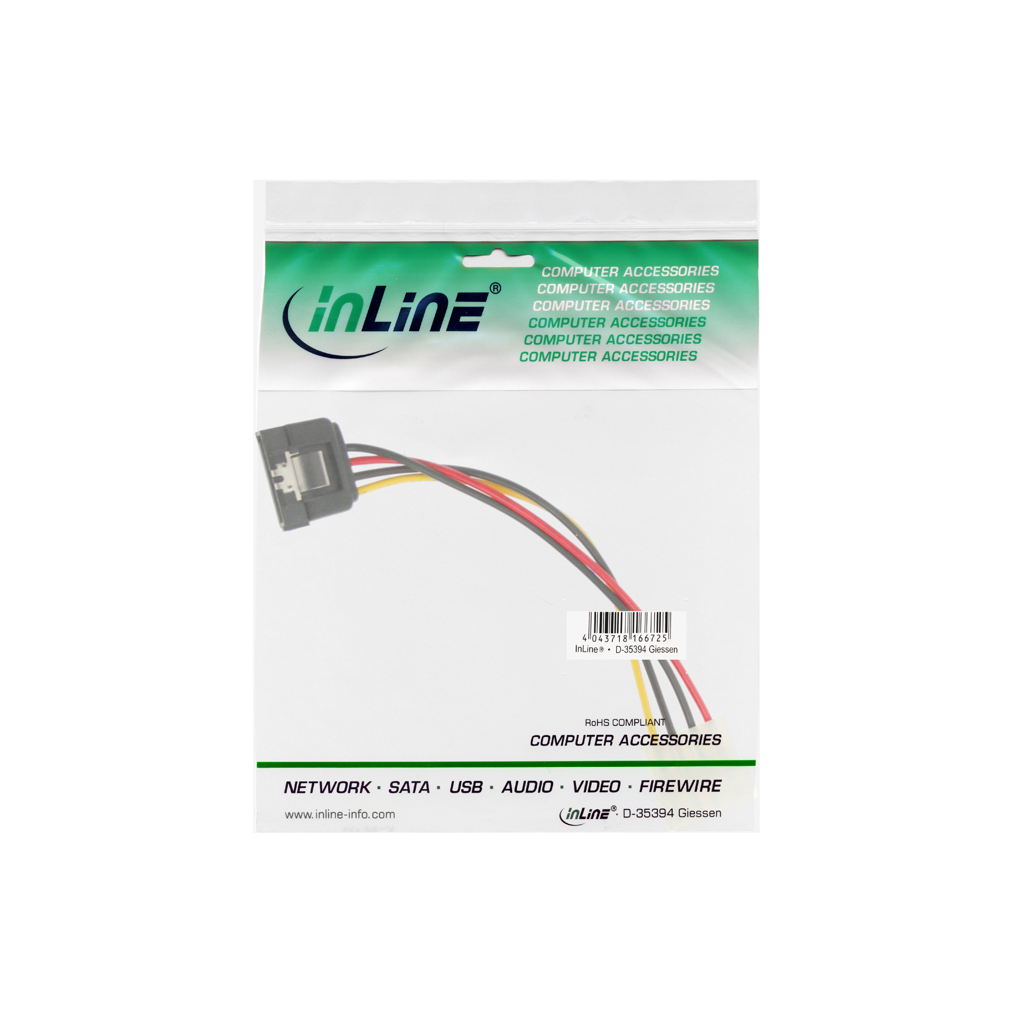 Inline® SATA Stromadap.-Kab., 1x 13,34cm (5,25") BU/15pol SATA ST, Lasche, 0,30m