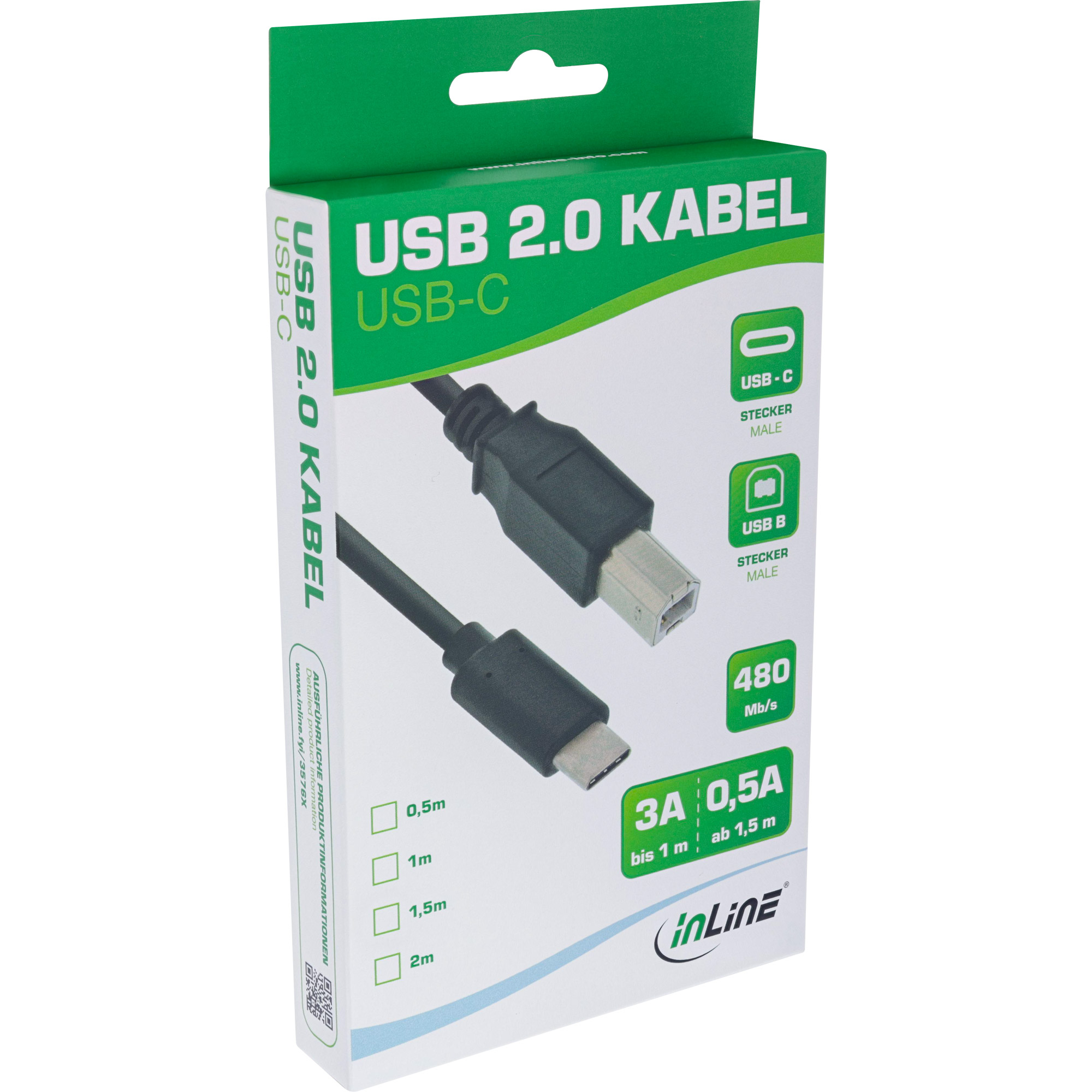 Inline® USB 2.0 Kabel, USB-C Stecker an B Stecker, schwarz, 1m Inline® USB 2.0 Kabel, USB-C Stecker an B Stecker, schwarz, 1m