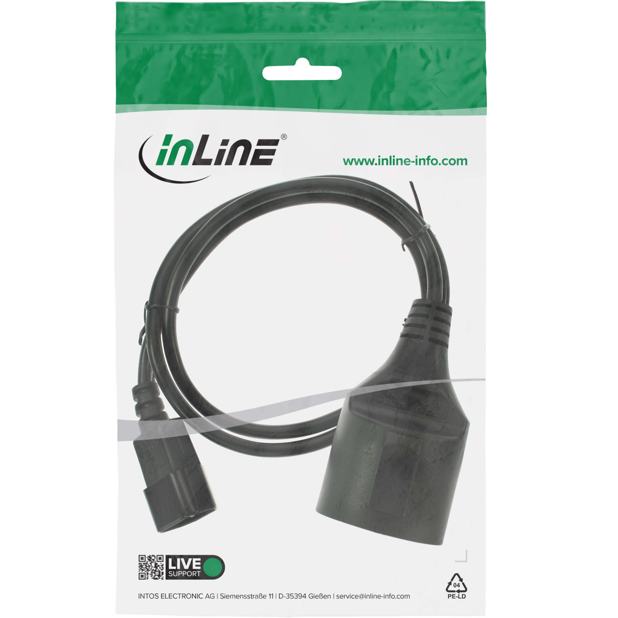 Inline® Netz Adapter Kabel, Kaltgeräte C14 auf Schutzkontakt Buchse, 1m Inline® Netz Adapter Kabel, Kaltgeräte C14 auf Schutzkontakt Buchse, 1m