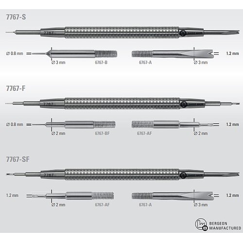 Bergeon 7767-S Federstegwerkzeug Edelstahl Inox- 145 mm lang Griff mit speziellem Profil