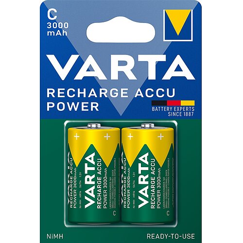 2x Varta NiMH Baby C 3000mAh HR14 Power Recharge Akku