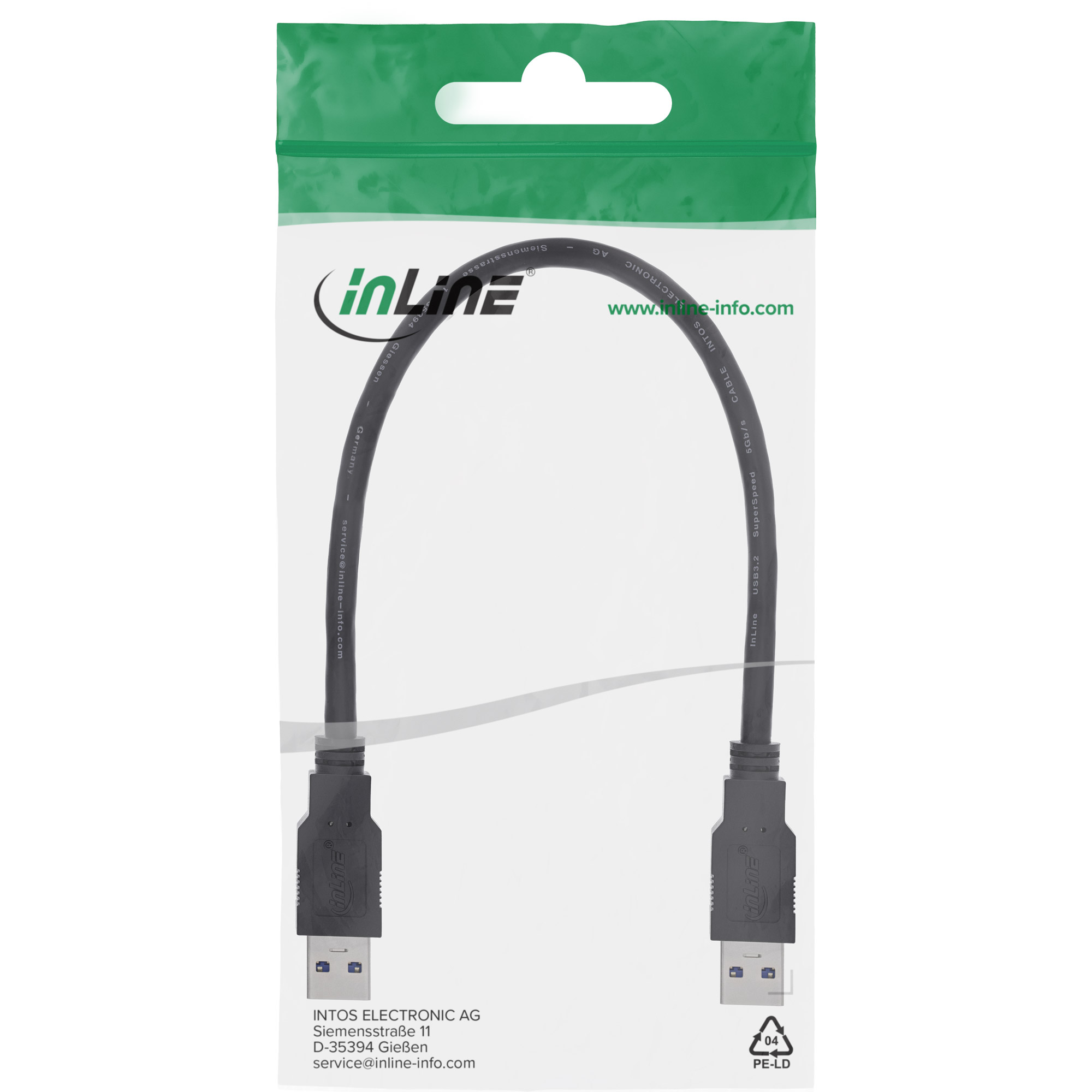 Inline® USB 3.2 Gen.1 Kabel, A an A, schwarz, 0,3m