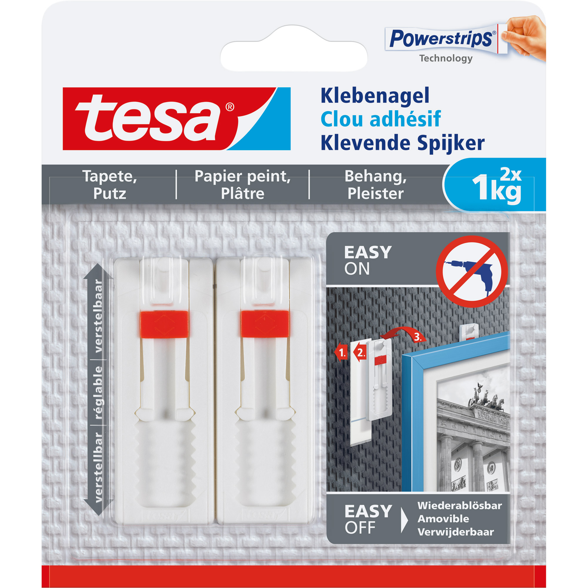 tesa Klebenagel, 2 St., für Tapeten und Putz, bis zu 1kg pro Nagel, verstellbar tesa Klebenagel, 2 St., für Tapeten und Putz, bis zu 1kg pro Nagel, verstellbar