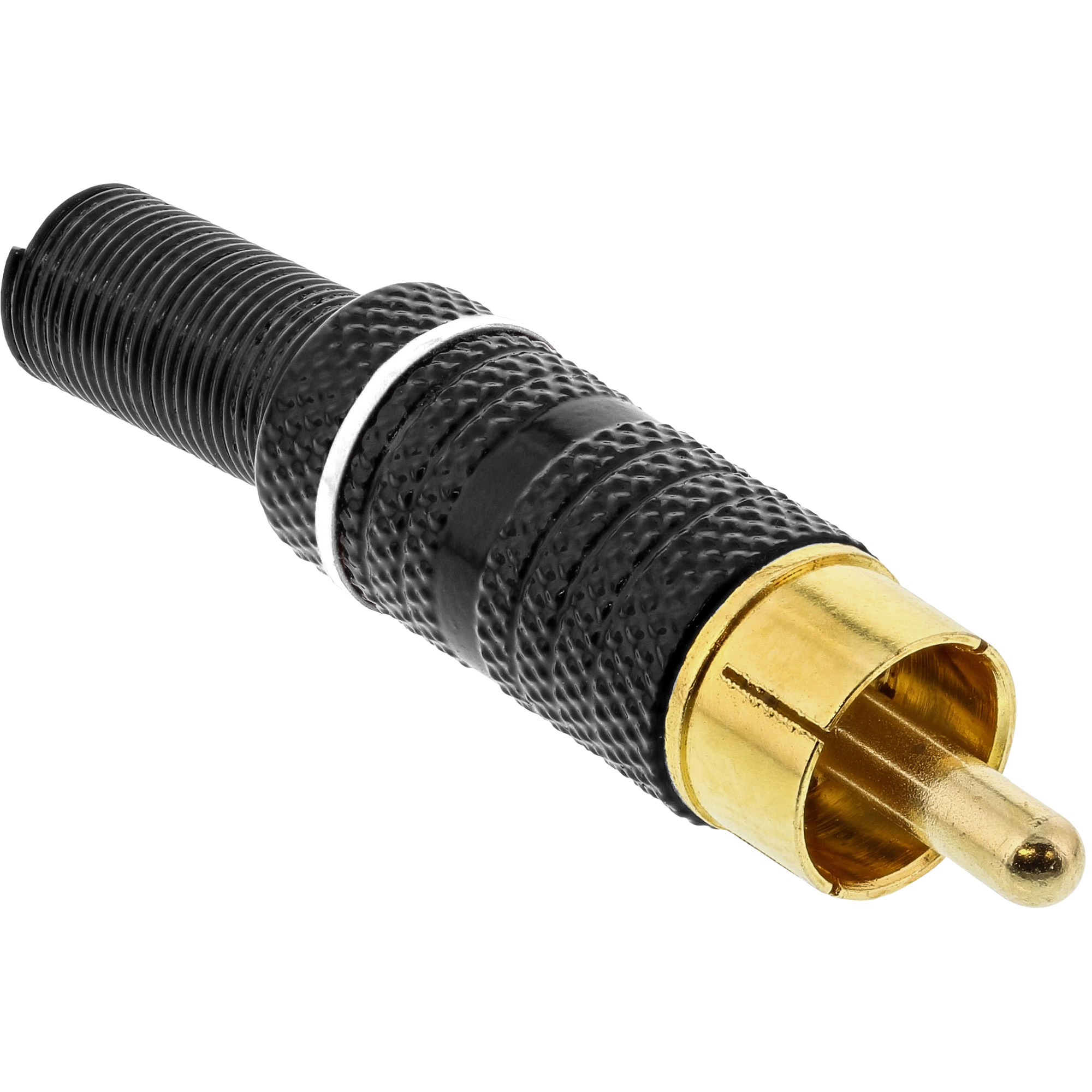 Inline® Cinchstecker Lötversion, Metall schwarz, Ring weiß, für 6mm Kabel Inline® Cinchstecker Lötversion, Metall schwarz, Ring weiß, für 6mm Kabel