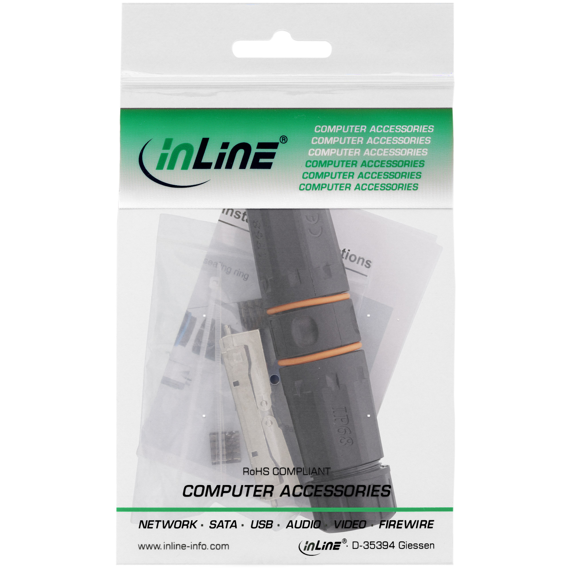 Inline® Kabelverbinder Cat.6A wasserdicht IP68, mit LSA-Technik, geschirmt