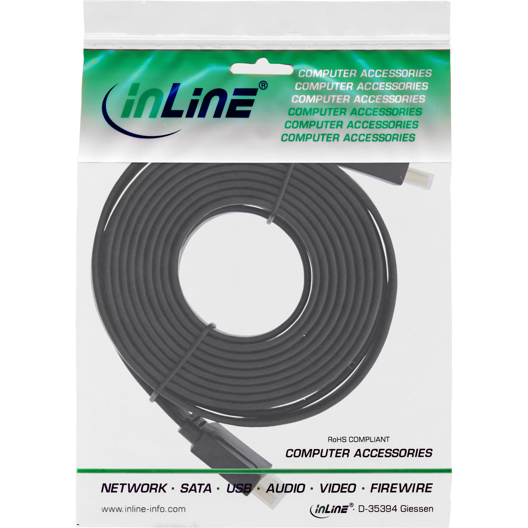 Inline® HDMI-High Speed Flachkabel mit Ethernet, verg. Kontakte, schwarz, 2m