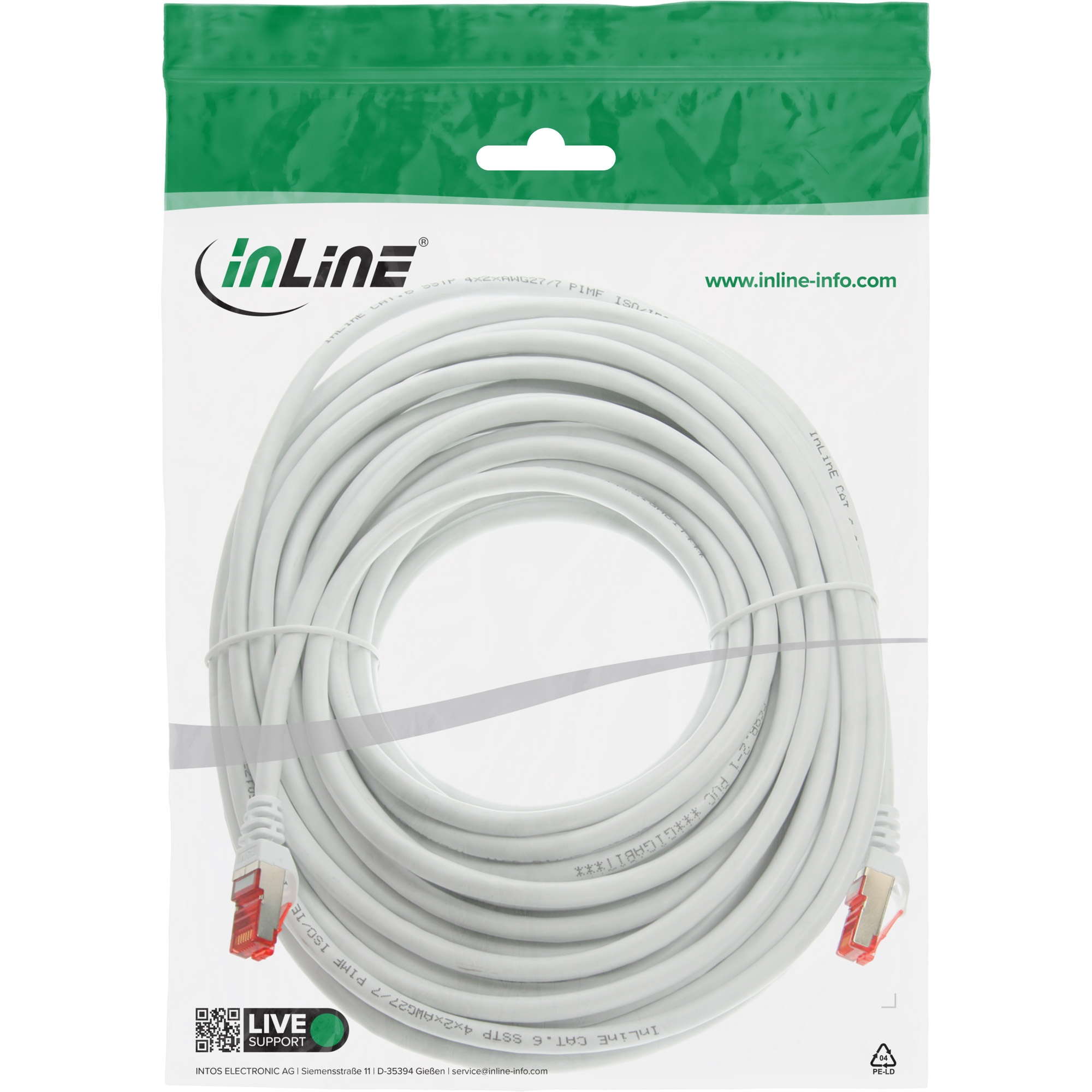 Inline® Patchkabel - S/FTP (PiMf) - Cat.6 - 250MHz PVC Kupfer - weiß - 7,5m