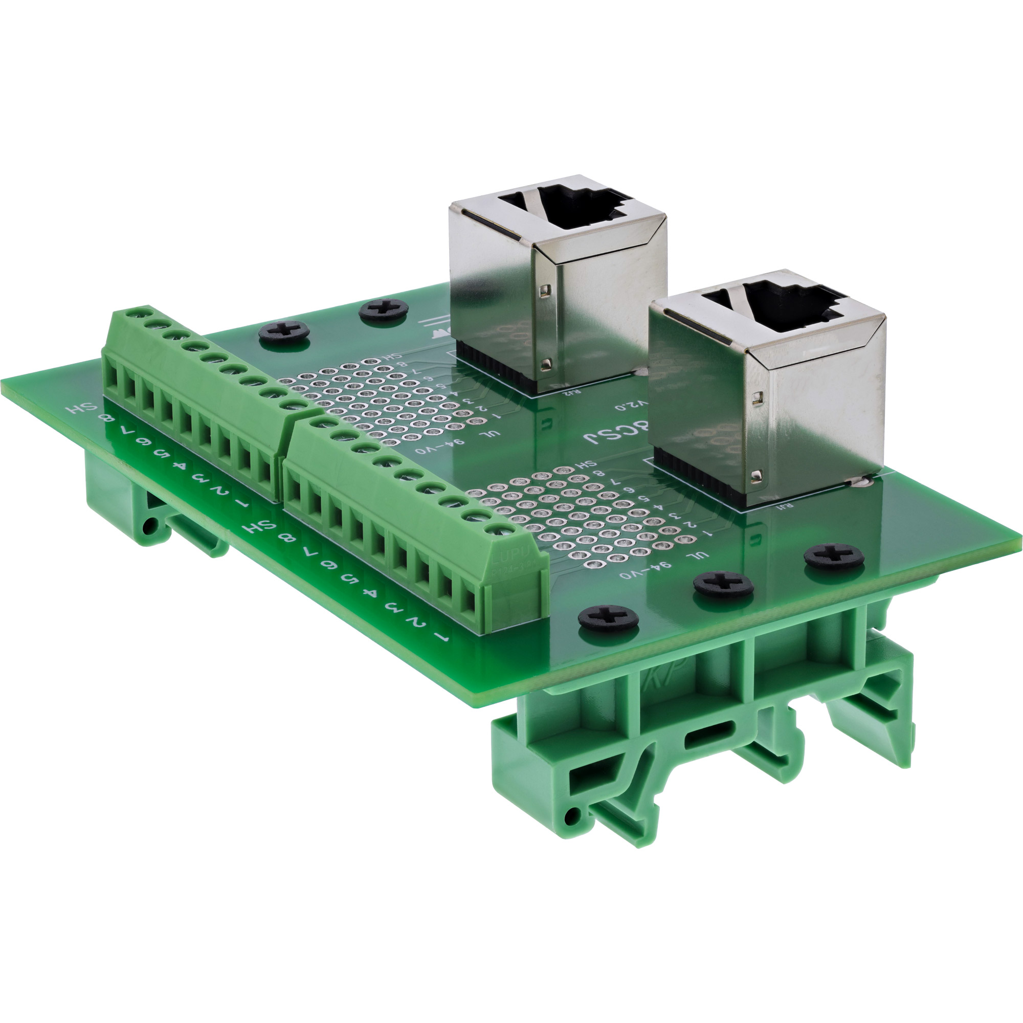 InLine® Terminalblock, 2x RJ45 Buchse, gewinkelt oben, für Hutschiene