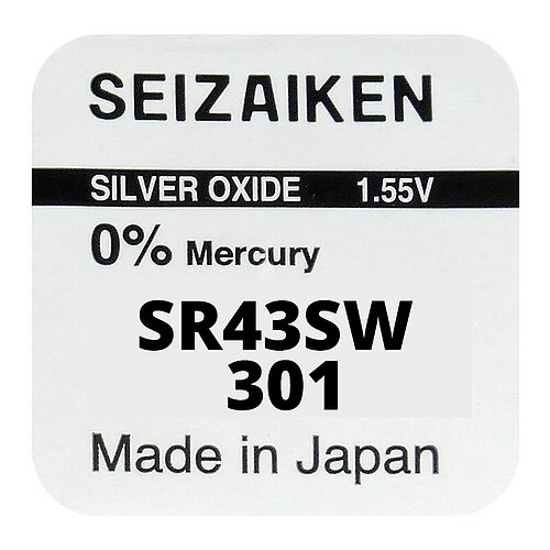 5x SR43SW 301 Silberoxid Batterie Seizaiken 1,55 V