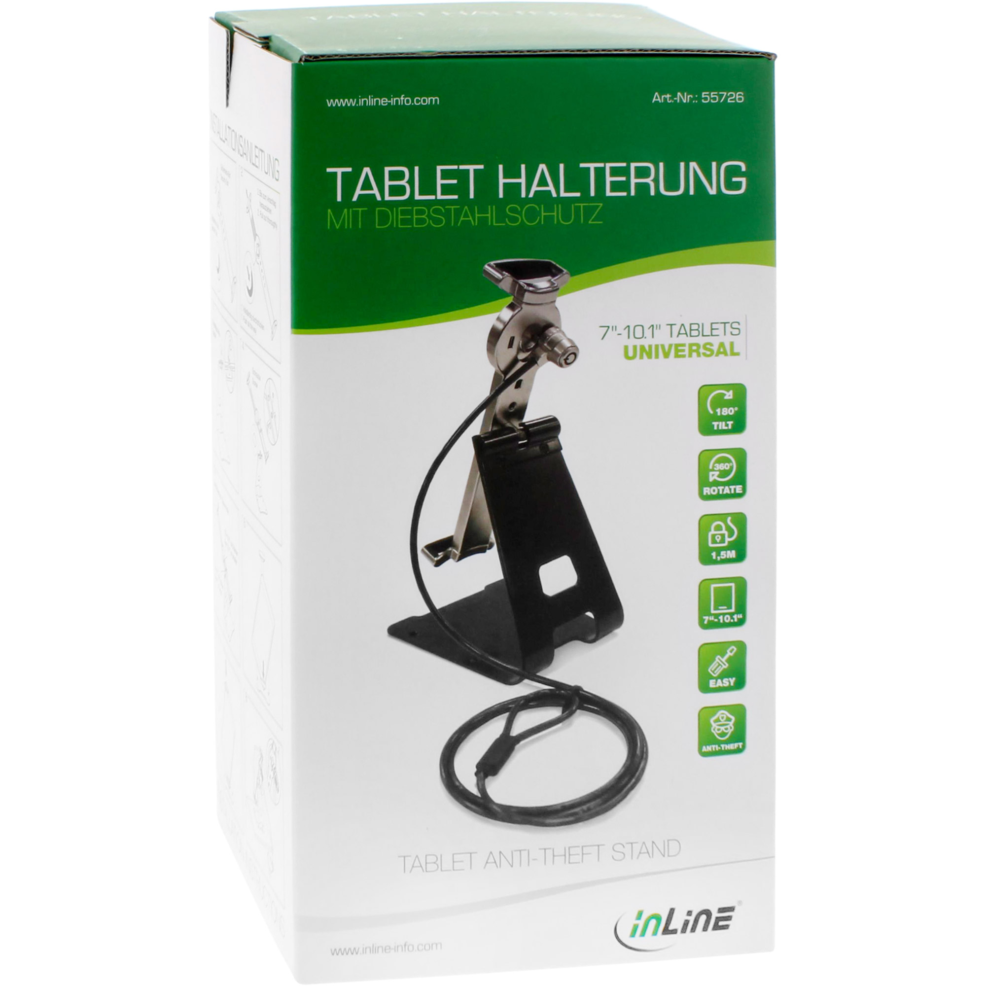 Inline® Tablet Halter universell 7"-10" mit Sicherheitsschloss 1,5m