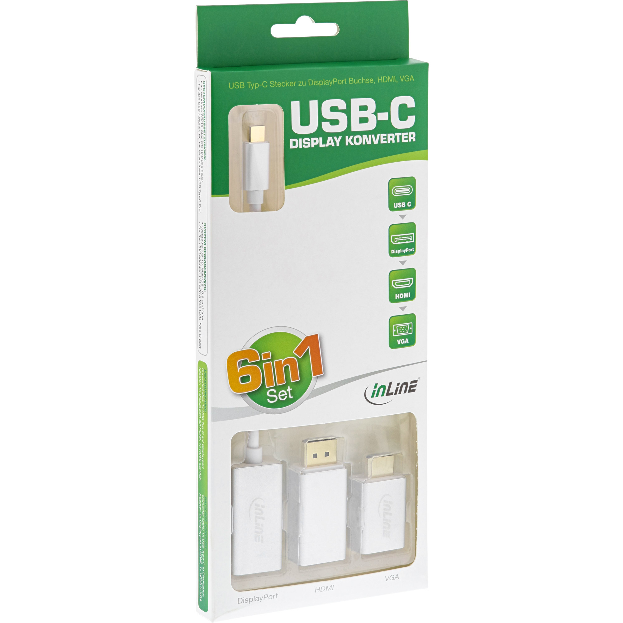 Inline® USB Display Konverter Set 6-in-1, 4K/60Hz silber