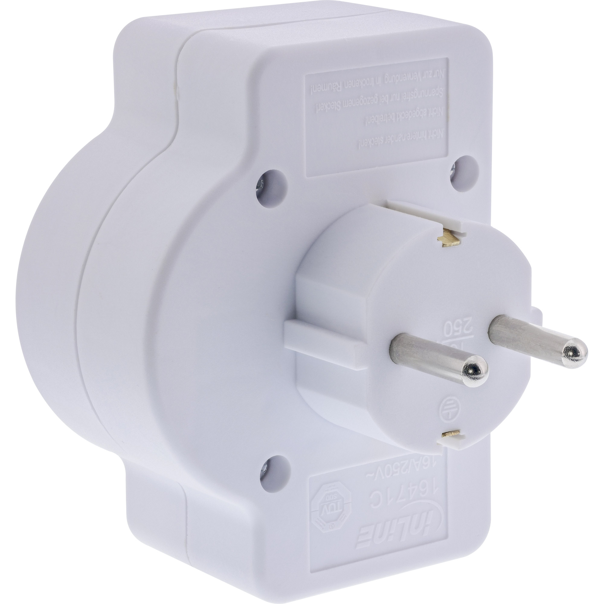 InLine® Steckdosenadapter, SK Stecker an 2xEuro+1x SK, mit Schalter, weiß