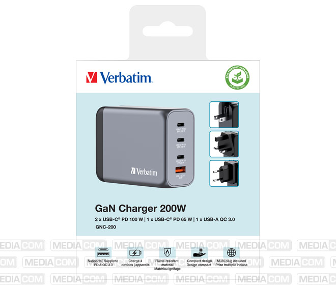 Ladeadapter, Universal, GNC-200, GaN, 200W, grau Ladeadapter, Universal, GNC-200, GaN, 200W, grau
