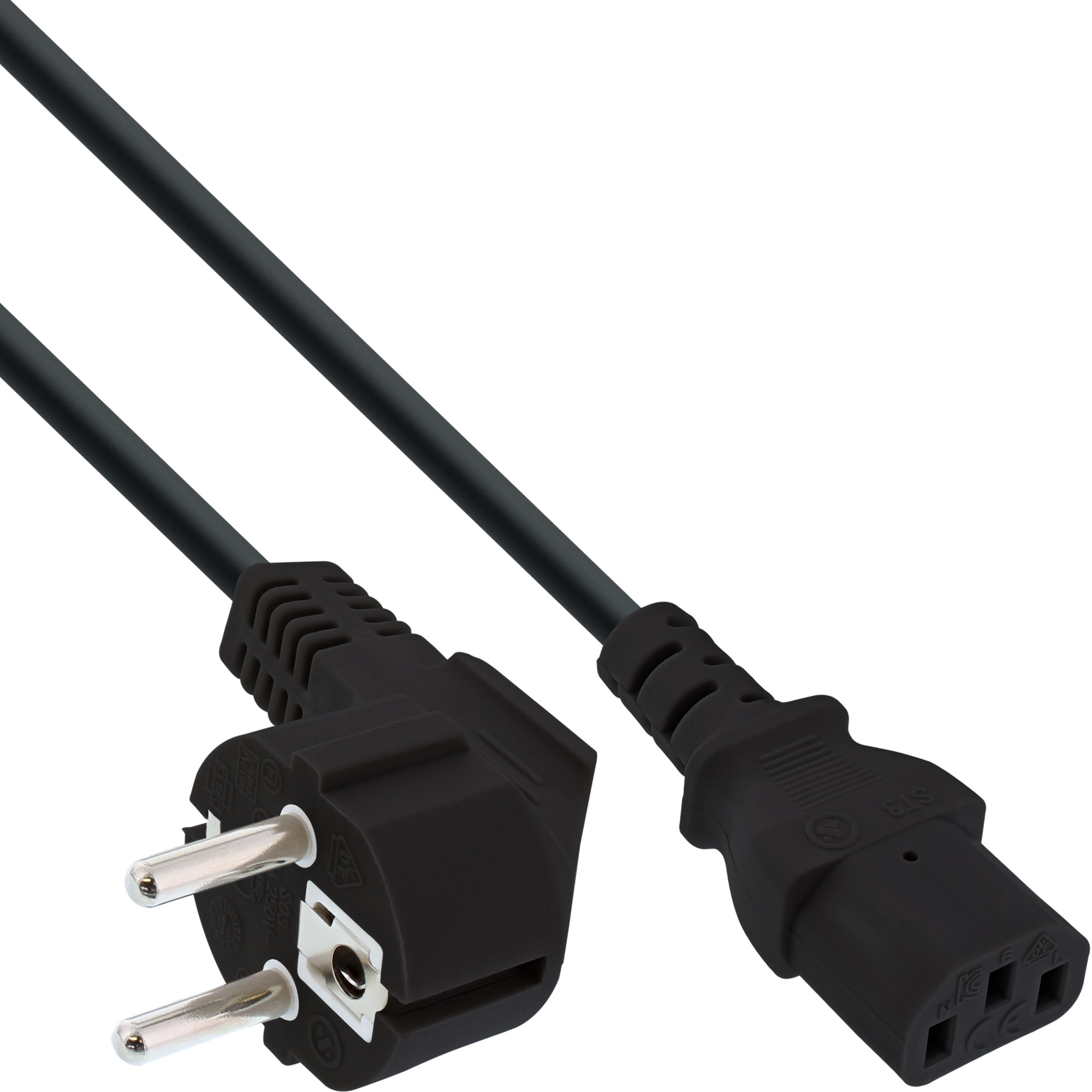 Inline® Netzkabel, Schutzkontakt gewinkelt auf Kaltgerätestecker C13, 2,5m
