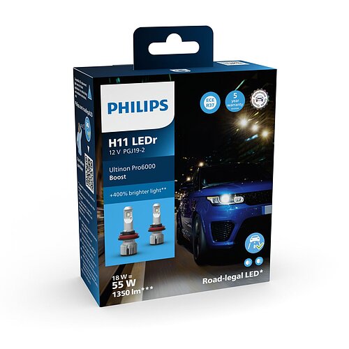 Philips H11 12V 18W Ultinon Pro6000 Boost 5800K +400% mit Strassenzulassung 2 Stück