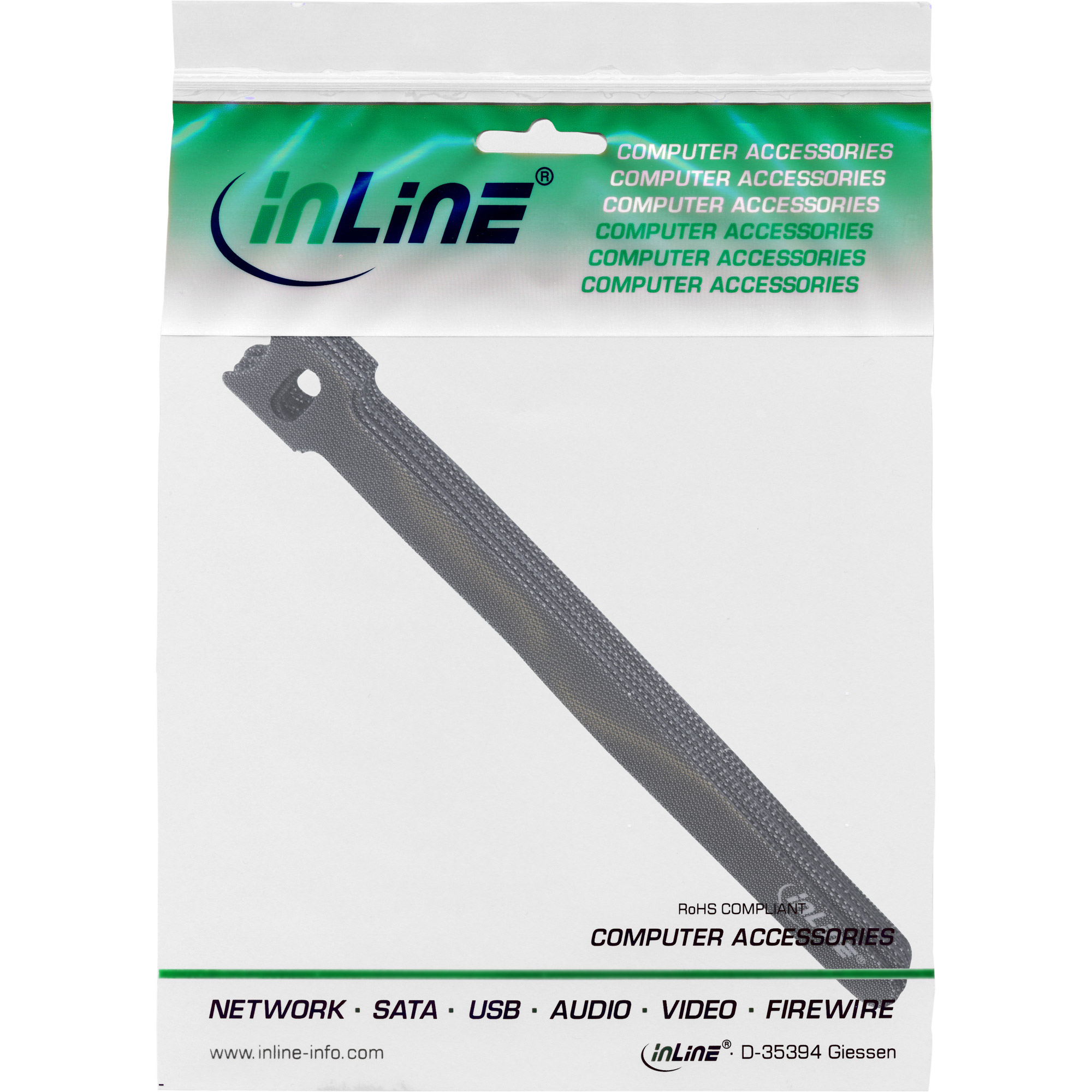 Inline® Kabelbinder 180x12mm, Klett-Verschluss, 10er, schwarz