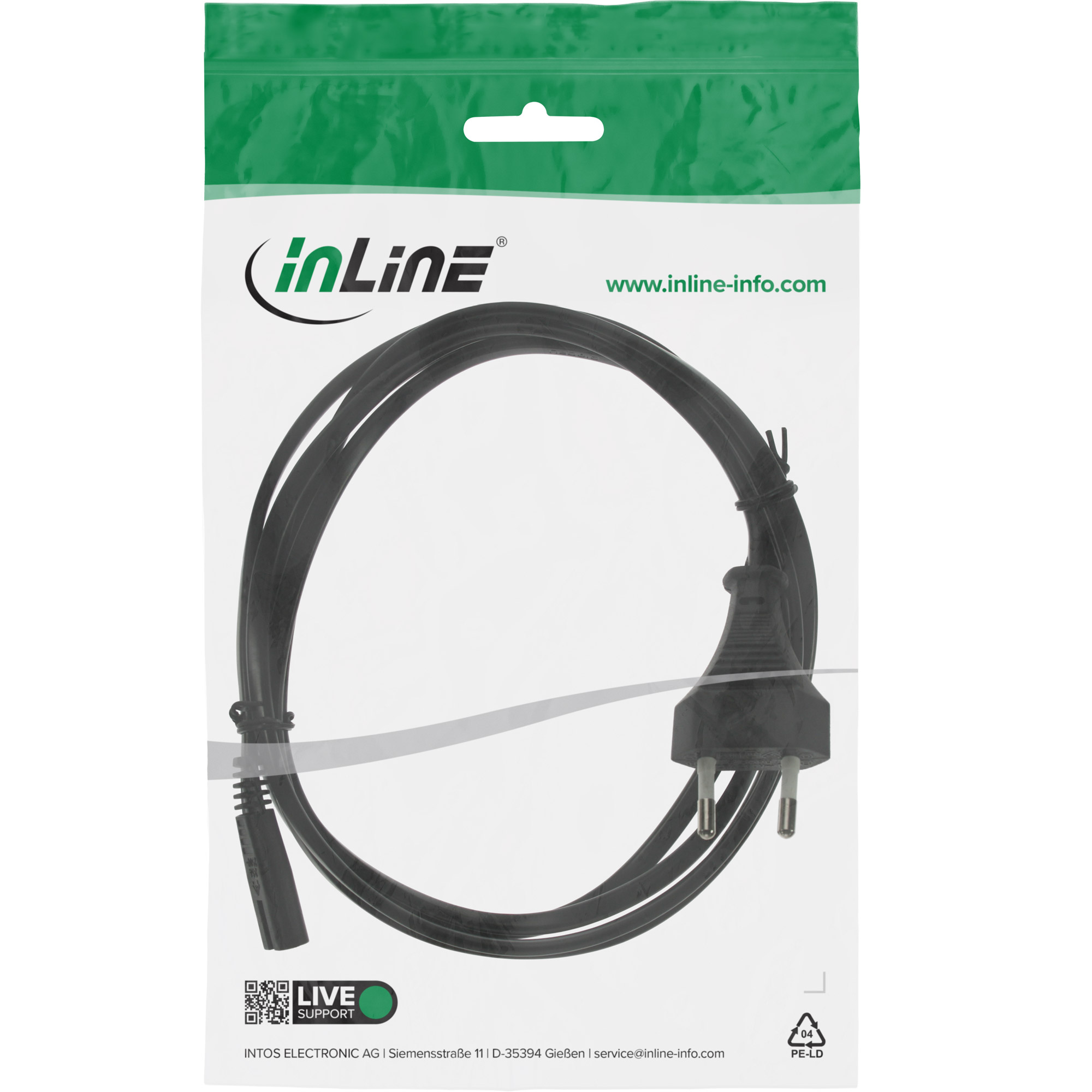 Inline® Netzkabel, Netzstecker auf Euro 8 C7 Stecker, 1m Inline® Netzkabel, Netzstecker auf Euro 8 C7 Stecker, 1m