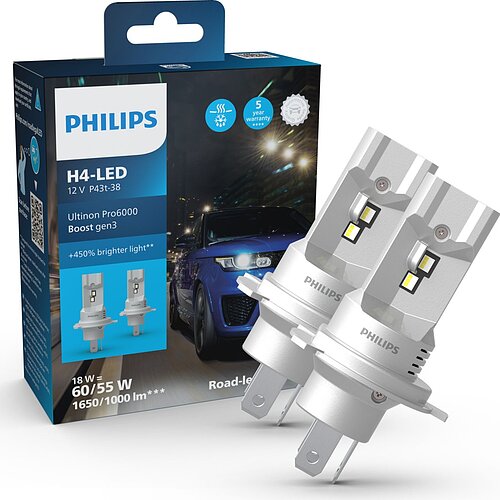 Philips LED H4 12V/24 18W Ultinon Pro6000 Boost Gen3 +450% mit Straßenzulassung 1 Stück
