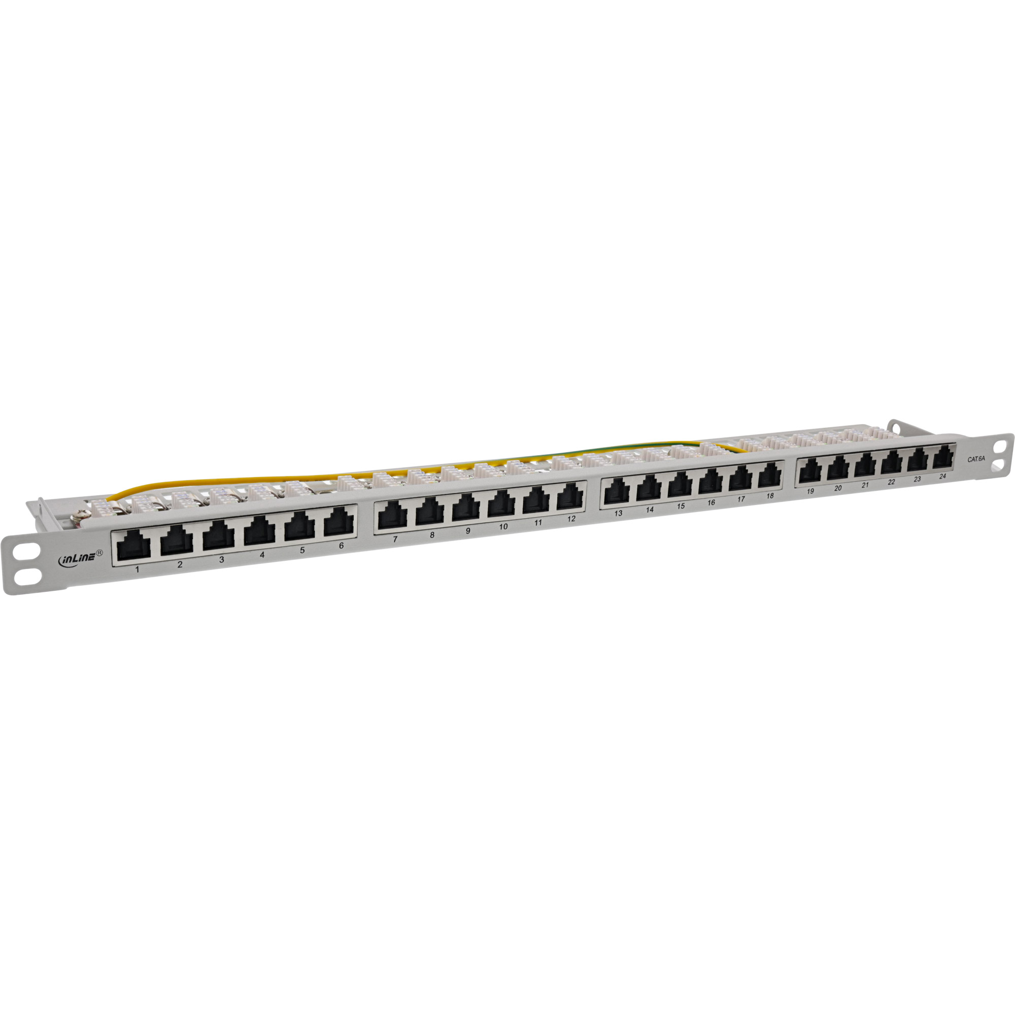 Inline® 19" Patchfeld Cat.6A 0,5 HE 24-fach, mit Staubschutz, grau