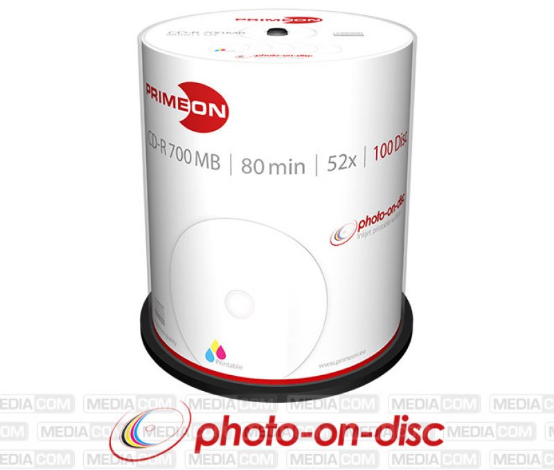 PRIMEON CD-R 80Min 700MB 100 Disc Spindel - photo-on-disc, Inkjet Full Size Printable Surface