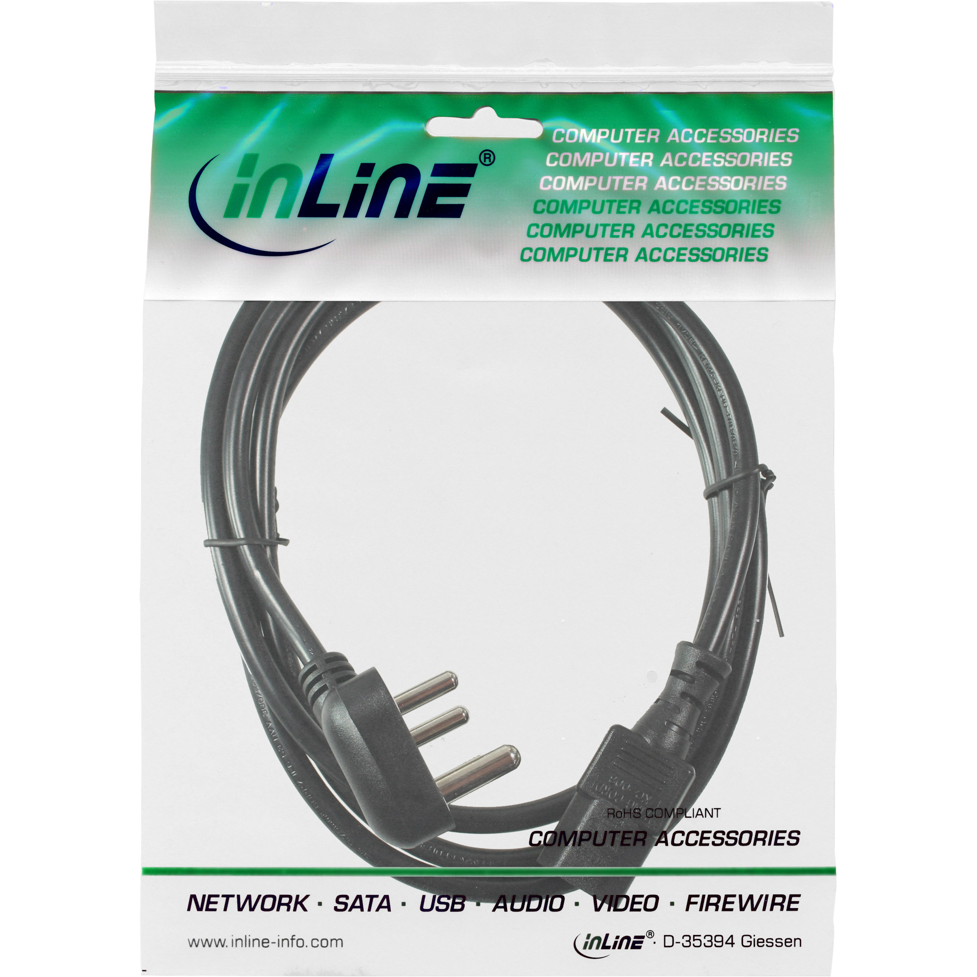 1.8m - Inline® Netzkabel, Netzst. Südafrika 10A Typ M auf Kaltgerätestecker C13 1.8m - Inline® Netzkabel, Netzst. Südafrika 10A Typ M auf Kaltgerätestecker C13