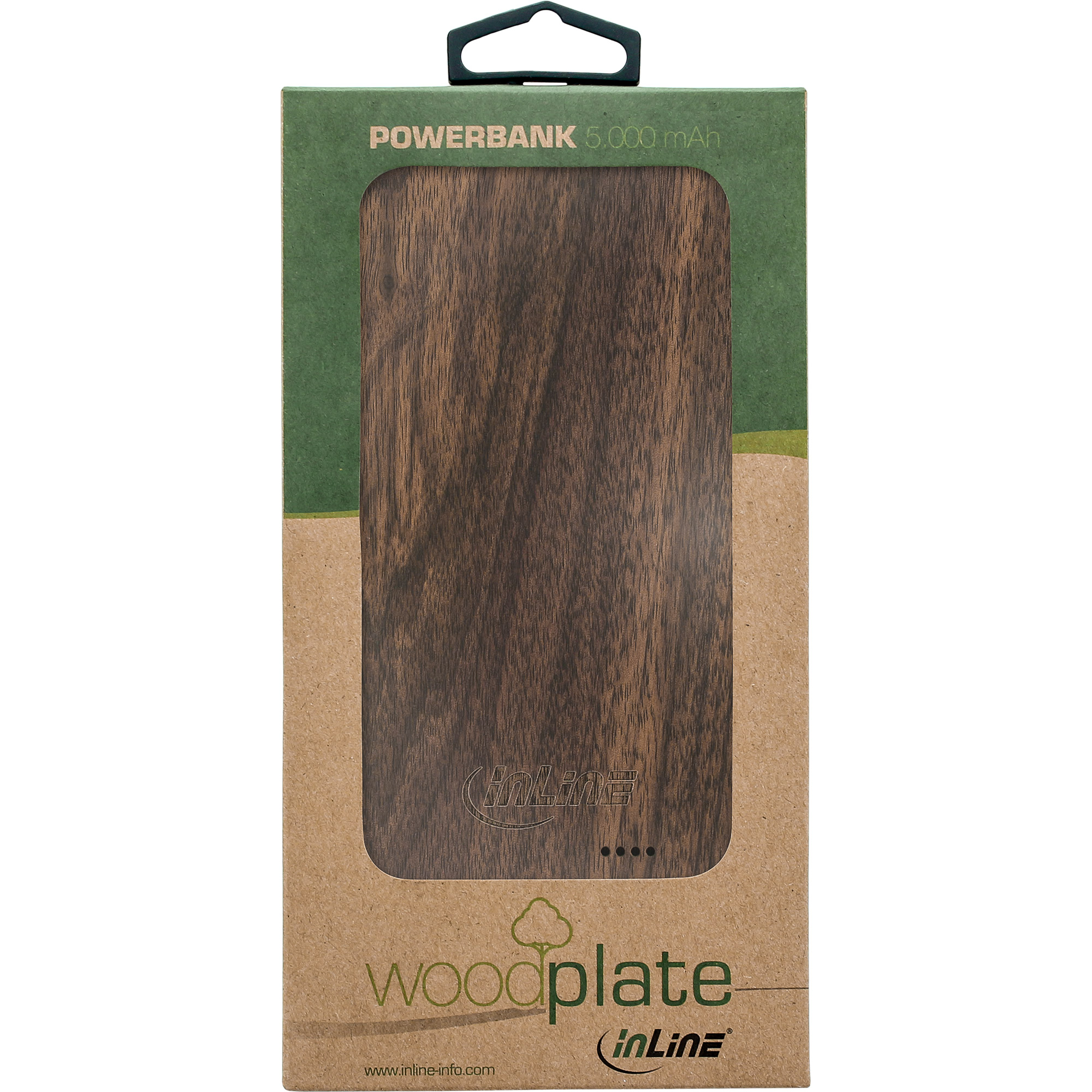 InLine woodplate, USB Powerbank 5.000mAh, mit LED Anzeige, Echtholz, Walnuss