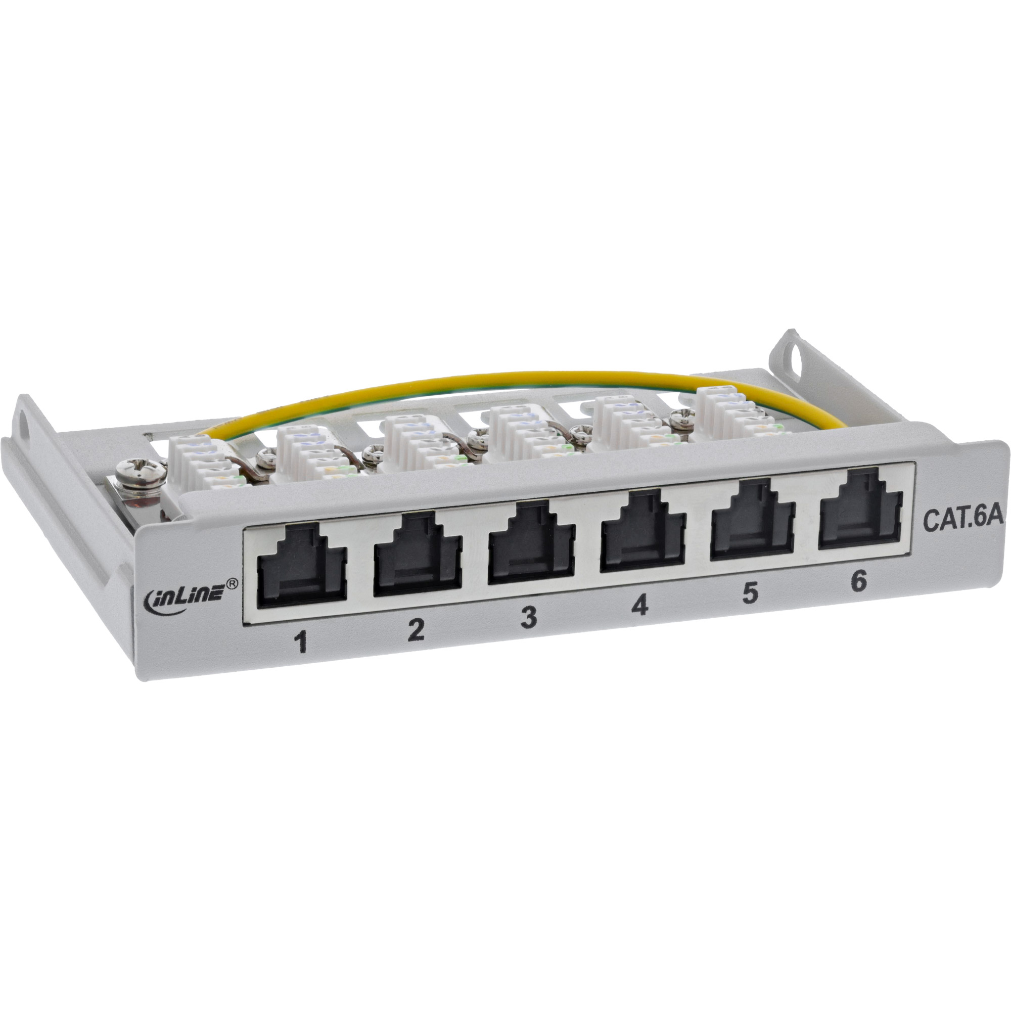Inline® Patchfeld Cat.6A 0,5HE 6-fach, Tisch/Wand/Hutschiene, grau, Staubschutz