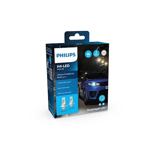 Philips H4 12V 18W Ultinon Pro6000 Boost Gen2 +300% mit Strassenzulassung 2Stück
