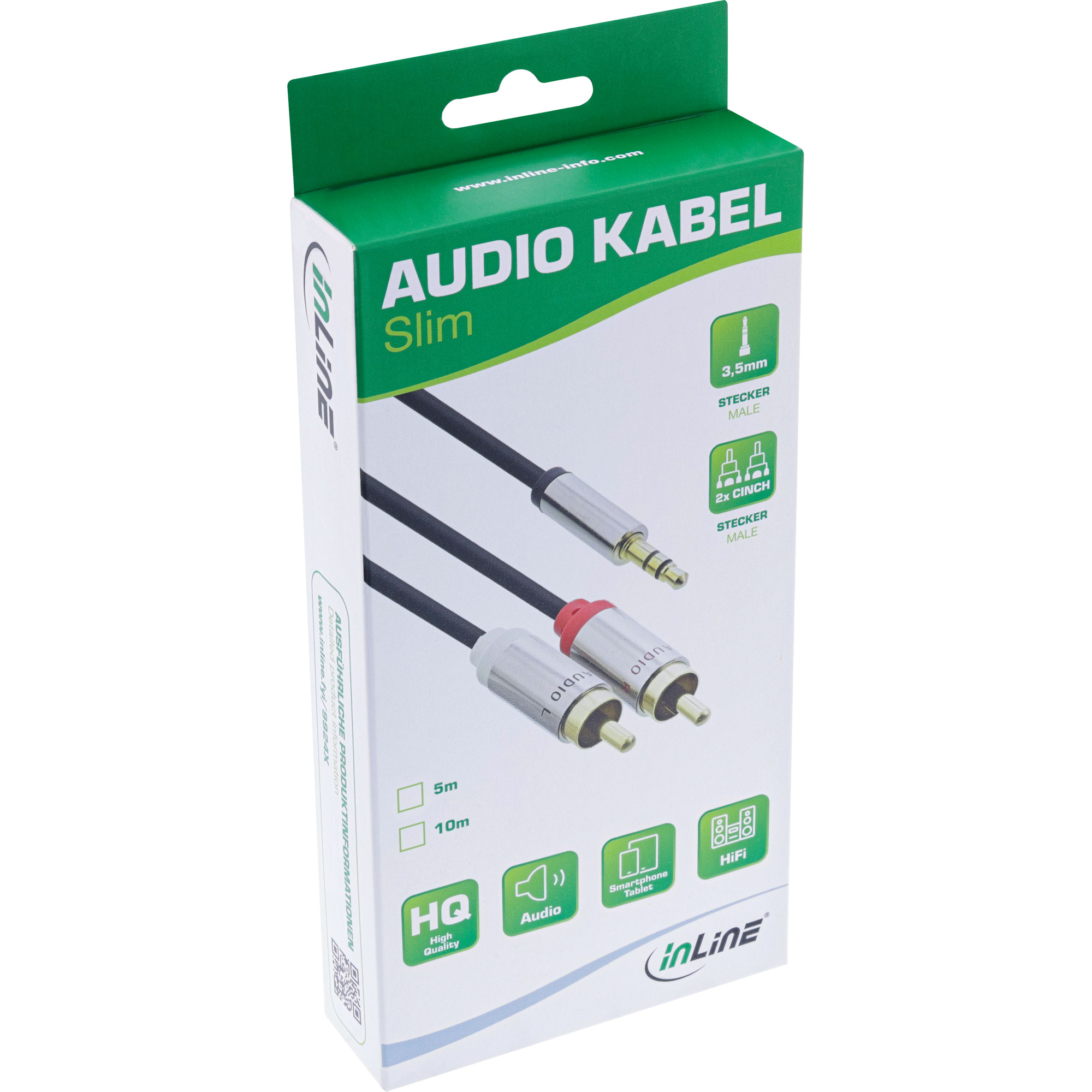 1m - Inline® Slim Audio Kabel Klinke 3,5mm Stecker an 2x Cinch Stecker 1m - Inline® Slim Audio Kabel Klinke 3,5mm Stecker an 2x Cinch Stecker
