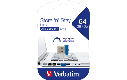 Nano USB-Stick ''Store n' Stay'' Verbatim, 64GB Speicher, Typ-A, extraflach, blau Nano USB-Stick ''Store n' Stay'' Verbatim, 64GB Speicher, Typ-A, extraflach, blau