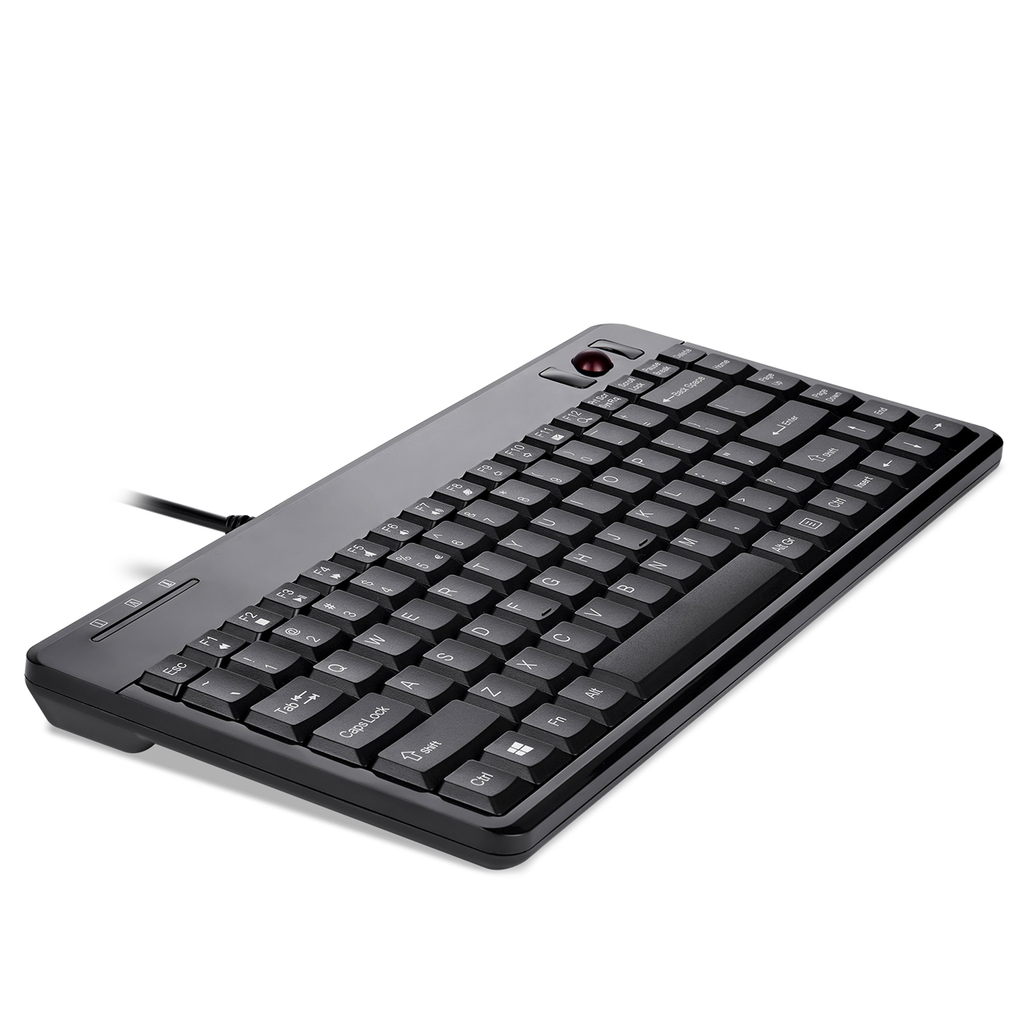 Perixx PERIBOARD-505H PLUS US, Mini USB-Tastatur, Trackball, Hub, schwarz