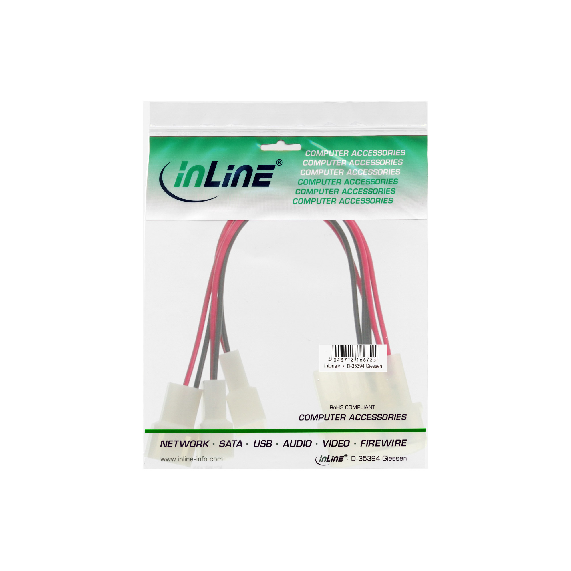 Inline® Lüfter Adapterkabel, 12V zu 5V, für 3 Lüfter