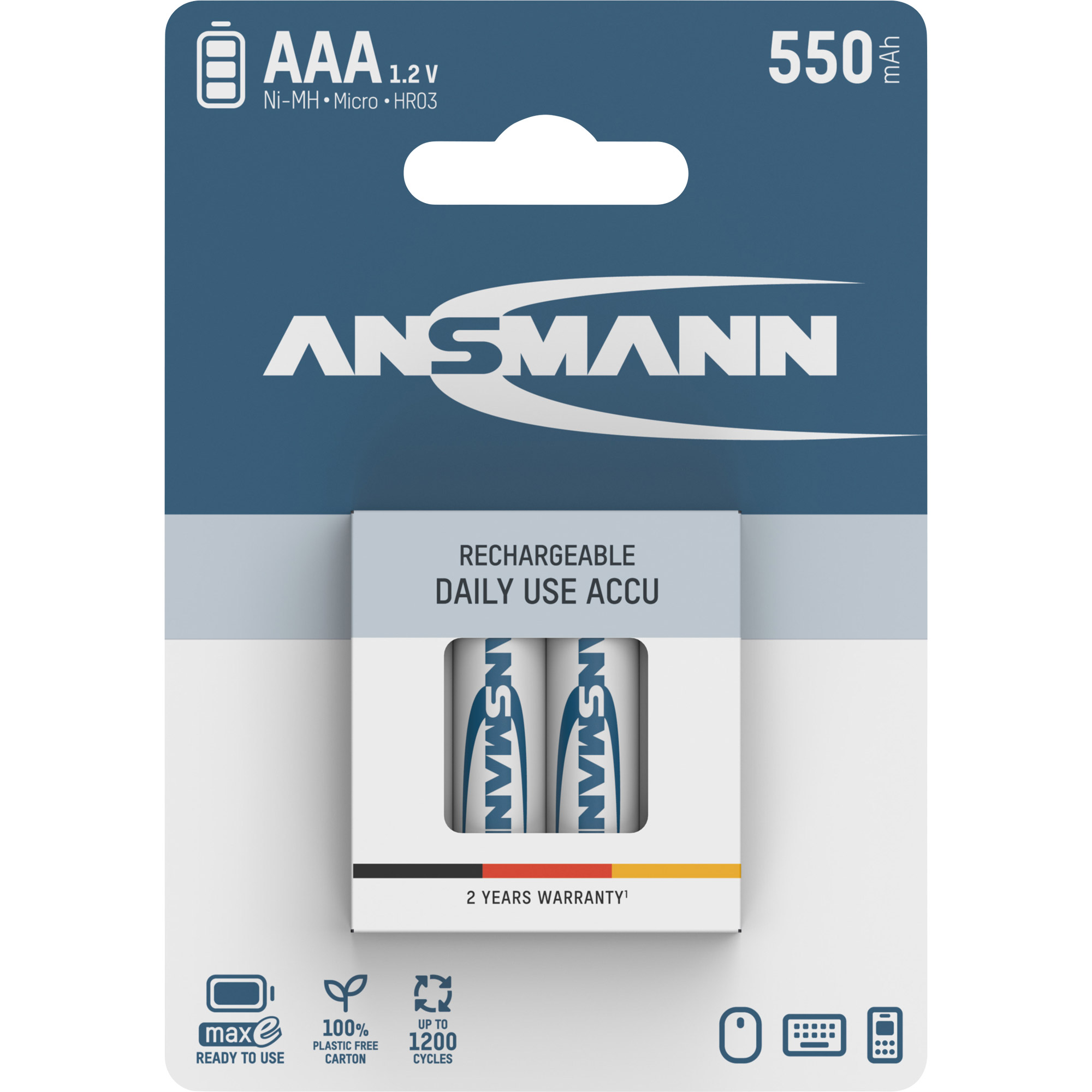 Ansmann NiMH AAA Micro 550mAh HR03 Akku - 4er Verpackung Ansmann NiMH AAA Micro 550mAh HR03 Akku - 4er Verpackung