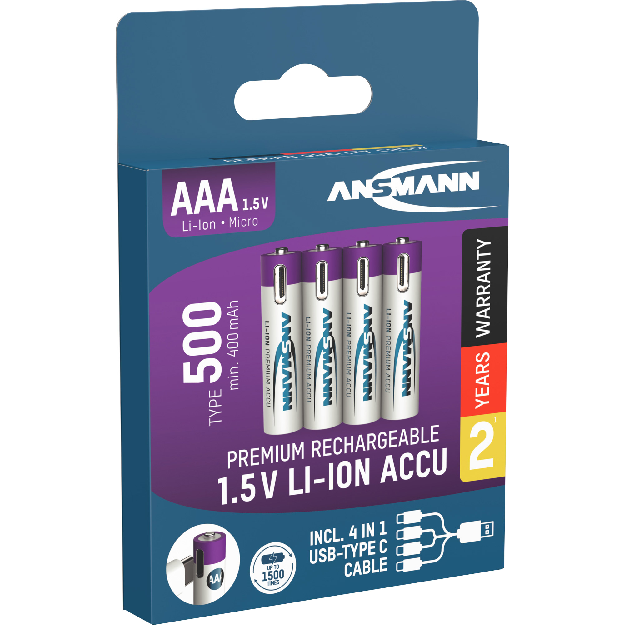 Ansmann Li-Ion AAA Micro 500mAh HR03 Akku 1.5V - 4er Verpackung Ansmann Li-Ion AAA Micro 500mAh HR03 Akku 1.5V - 4er Verpackung