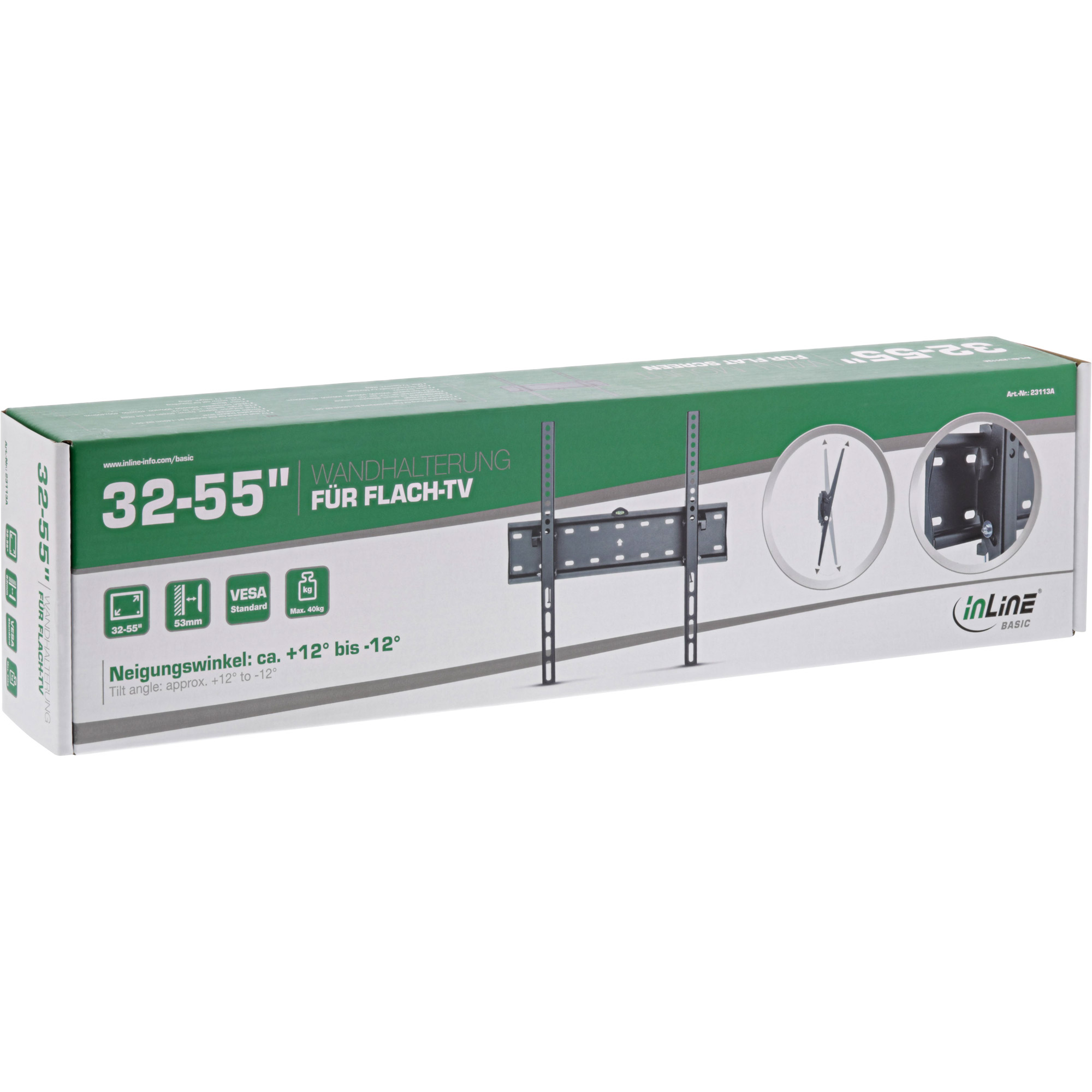 Inline® Basic Wandhalterung neigbar, für Flach-TV 81-140cm (32-55"), max. 40kg