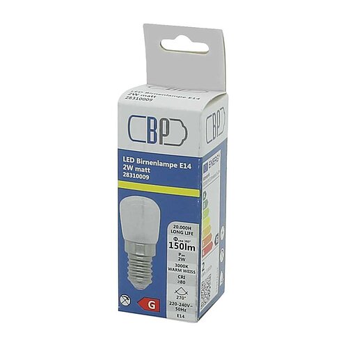 BP LED Birnenlampe E14 2W warm weiß matt