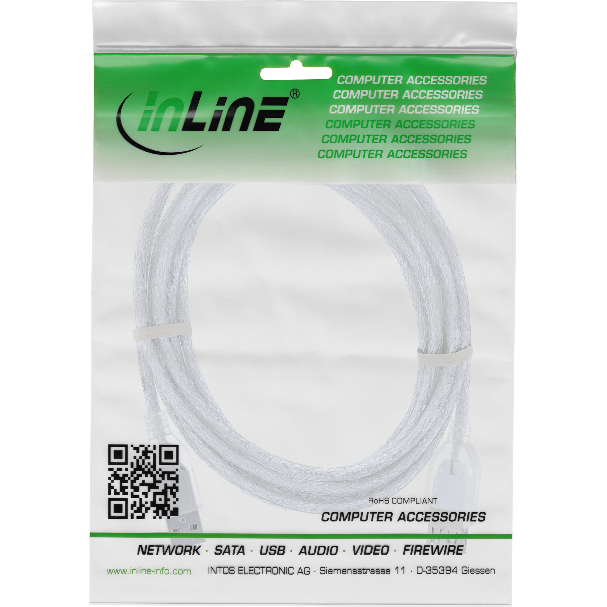 Inline® USB 2.0 VerLängerung, St/Bu, Typ A, transparent, 5m