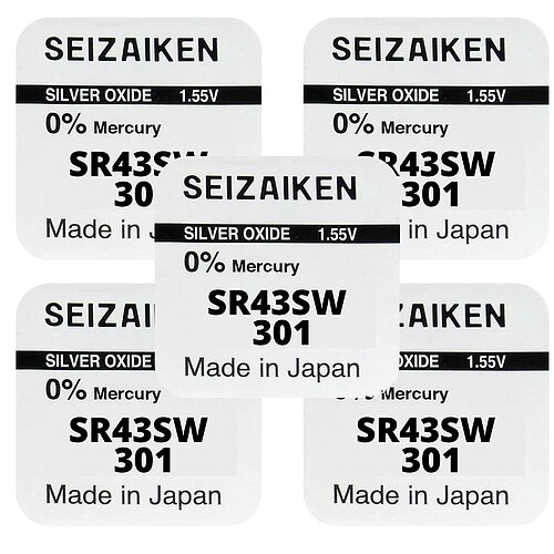 5x SR43SW 301 Silberoxid Batterie Seizaiken 1,55 V