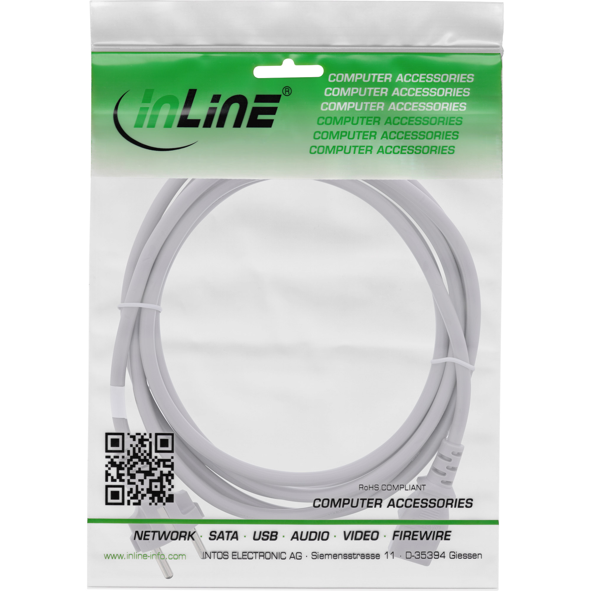 Inline® Netzkabel, Schutzkontakt gerade auf Kaltgerätestecker C13, 1,5m, grau