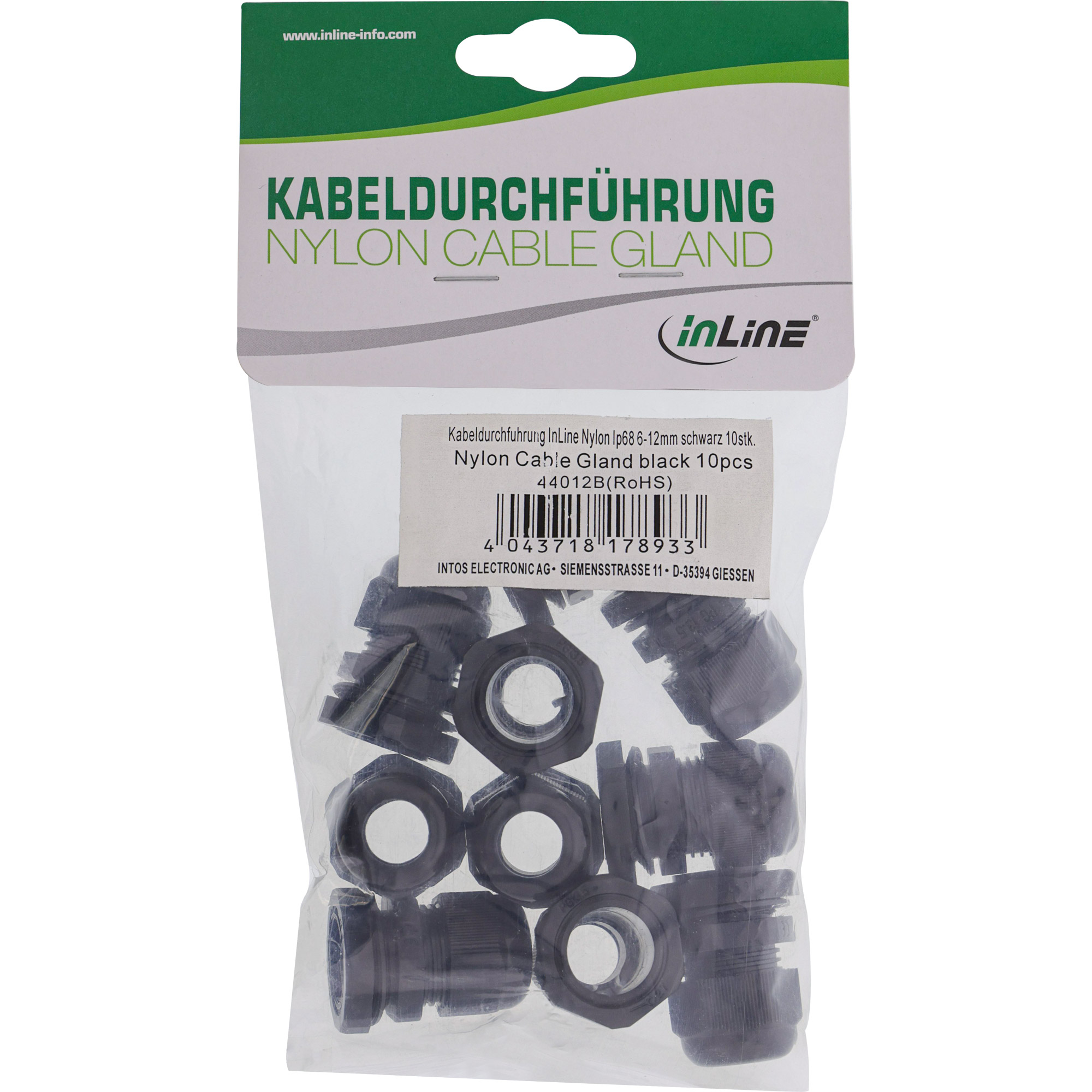 Inline® Kabeldurchführung PG 13.5 Nylon IP68 6-12mm, schwarz, 10 Stück