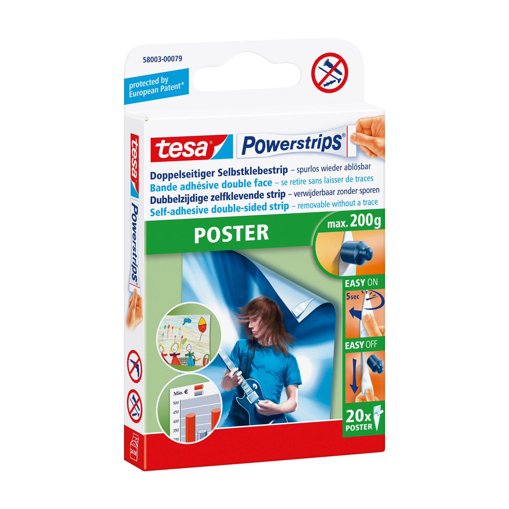 tesa Powerstrips-Posterklebestreifen, 20er-Pack, für Objekte bis zu 200 Gramm tesa Powerstrips-Posterklebestreifen, 20er-Pack, für Objekte bis zu 200 Gramm
