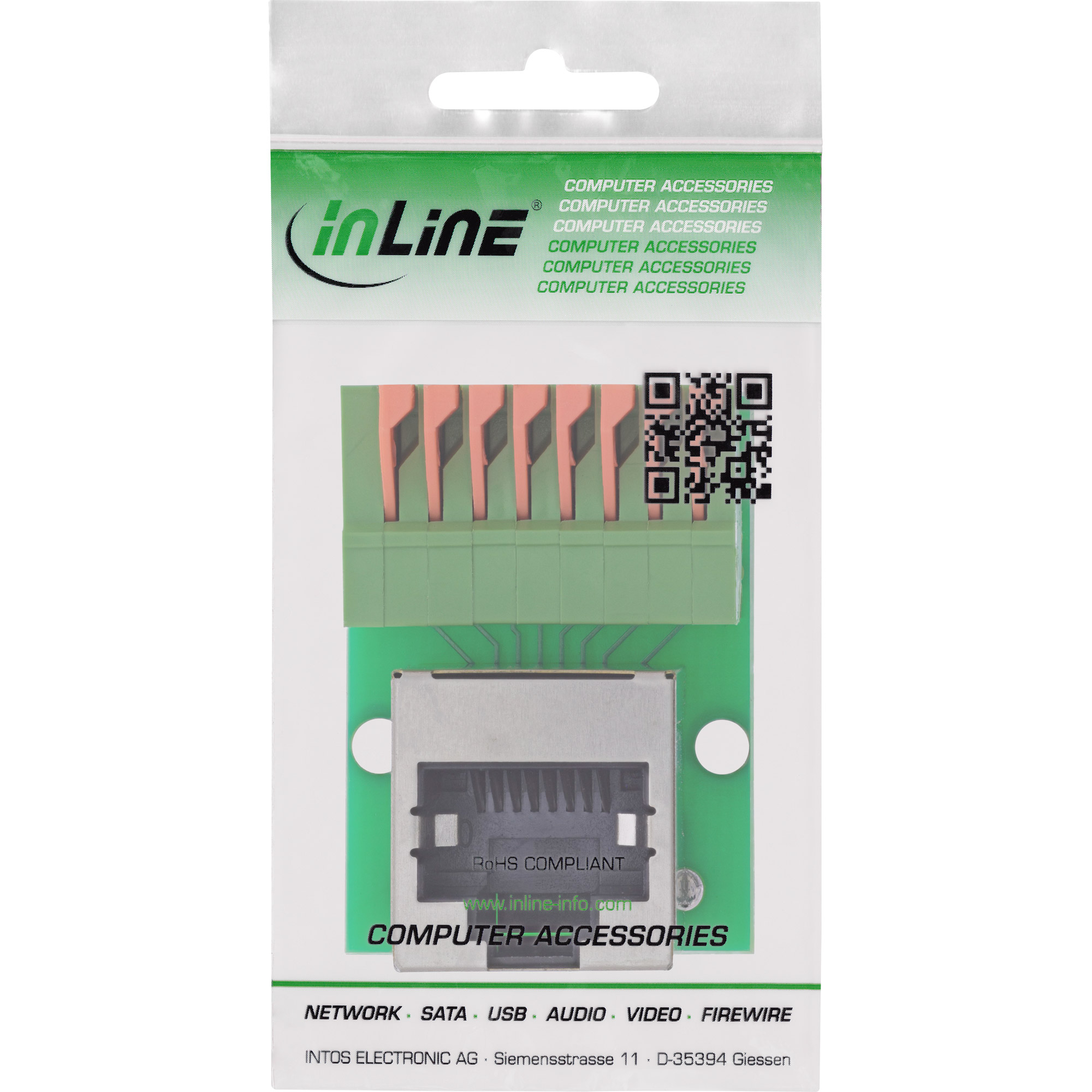 InLine® RJ45 Buchse an Push-In-Klemme, 8-polig, Cat.5e, gewinkelt InLine® RJ45 Buchse an Push-In-Klemme, 8-polig, Cat.5e, gewinkelt