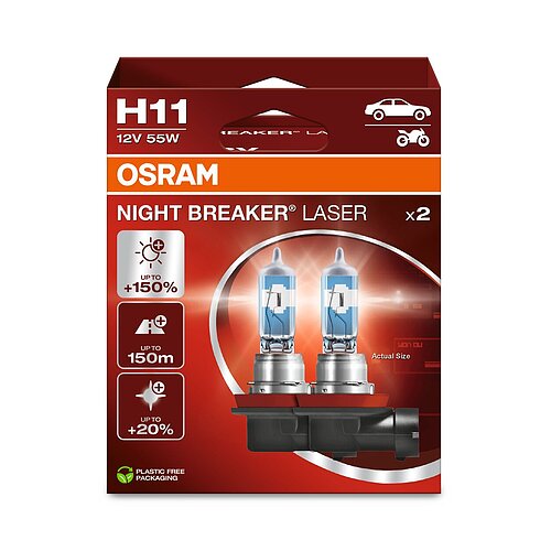 OSRAM H11 12V 55W PGJ19-2 NIGHT BREAKER® LASER +150% mehr Helligkeit 2 Stück
