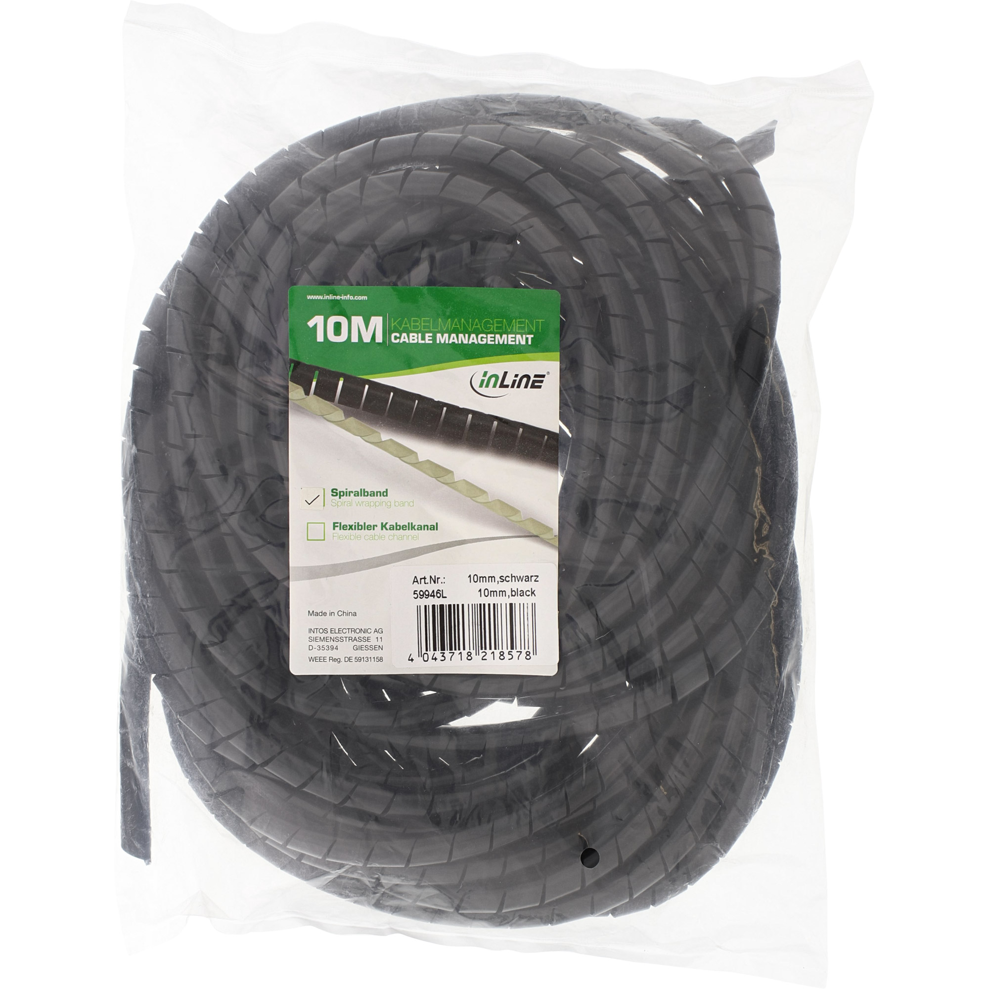Inline® Spiralband 10m, schwarz, 10mm