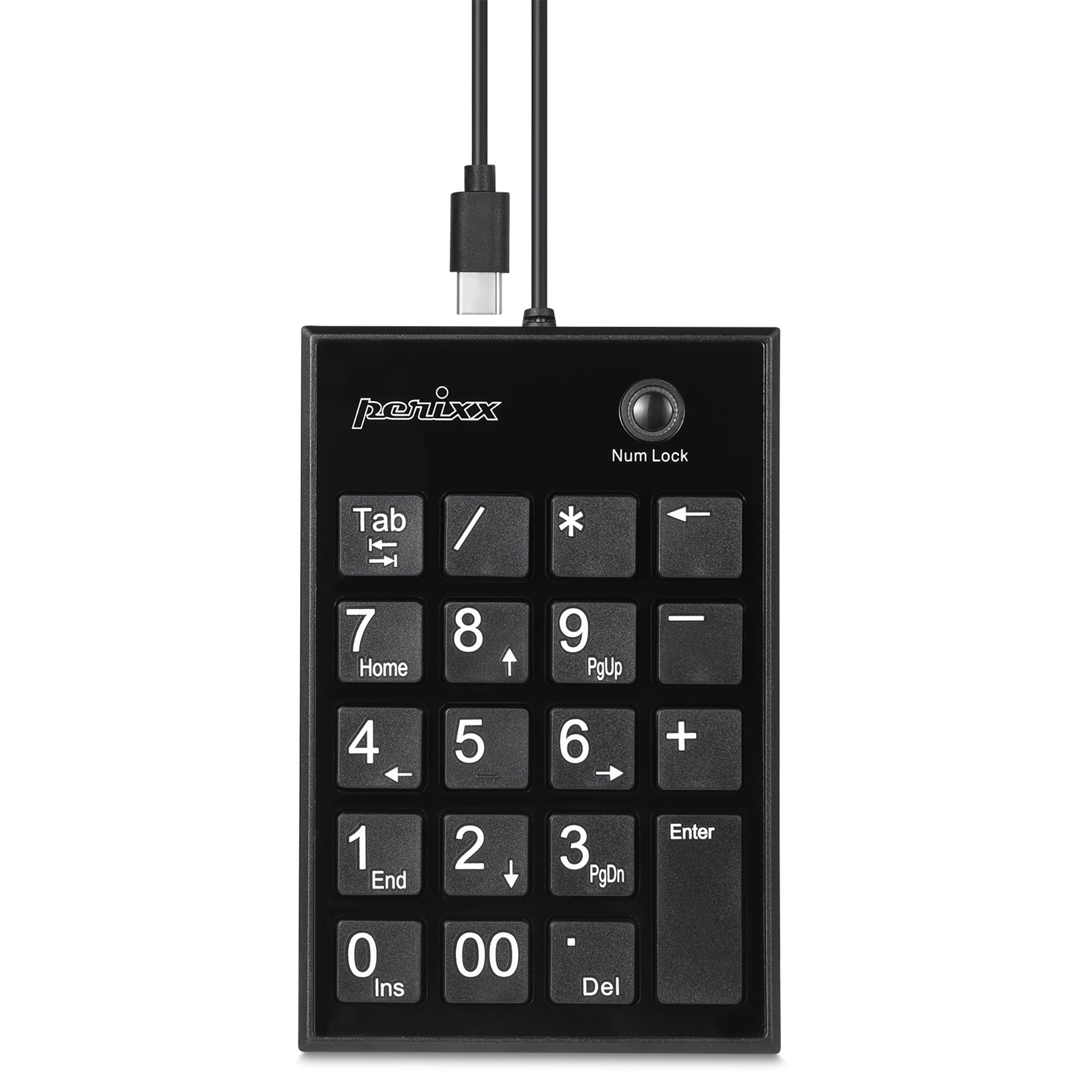 Perixx PERIPAD-202 C, USB Nummernblock mit 2-Port Hub, schwarz (USB-A)