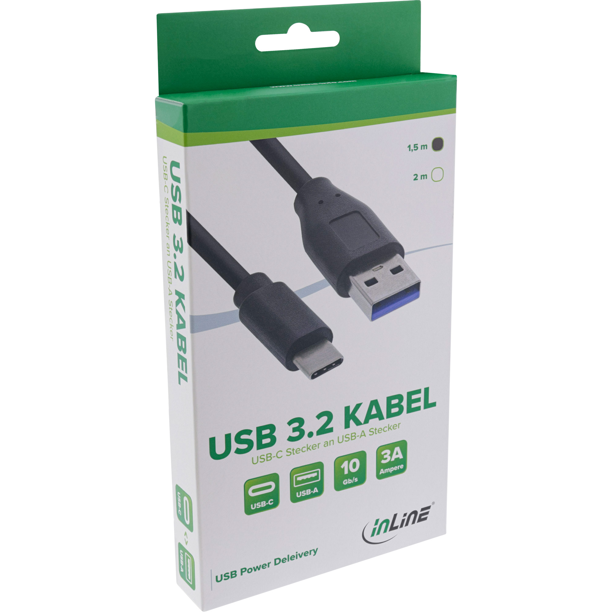 Inline® USB 3.2 Gen.1x2 Kabel, USB-C Stecker an A Stecker, schwarz, 2m Inline® USB 3.2 Gen.1x2 Kabel, USB-C Stecker an A Stecker, schwarz, 2m