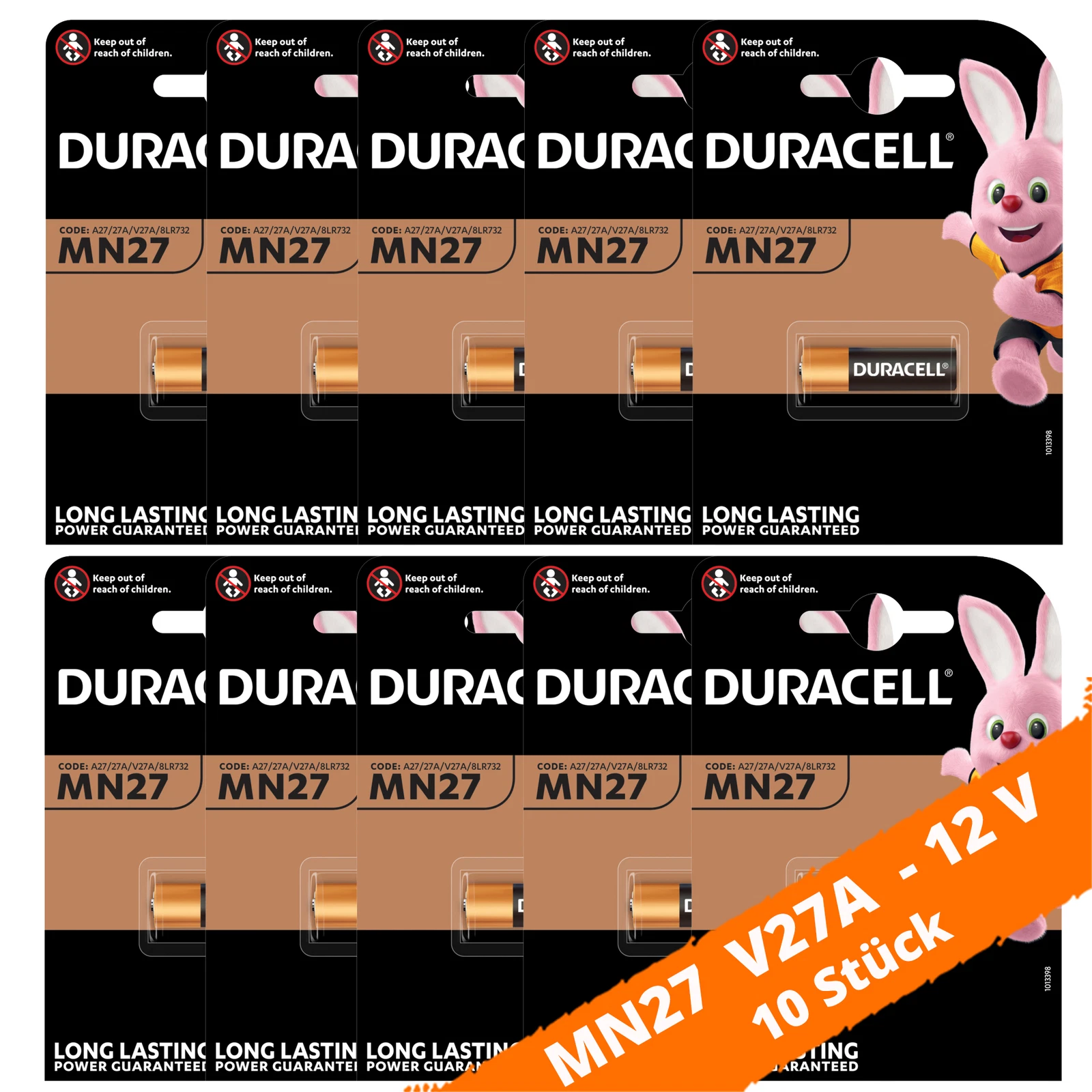 Duracell MN27 V27A LR27A Alkaline 12V Batterie - 10er Verpackung