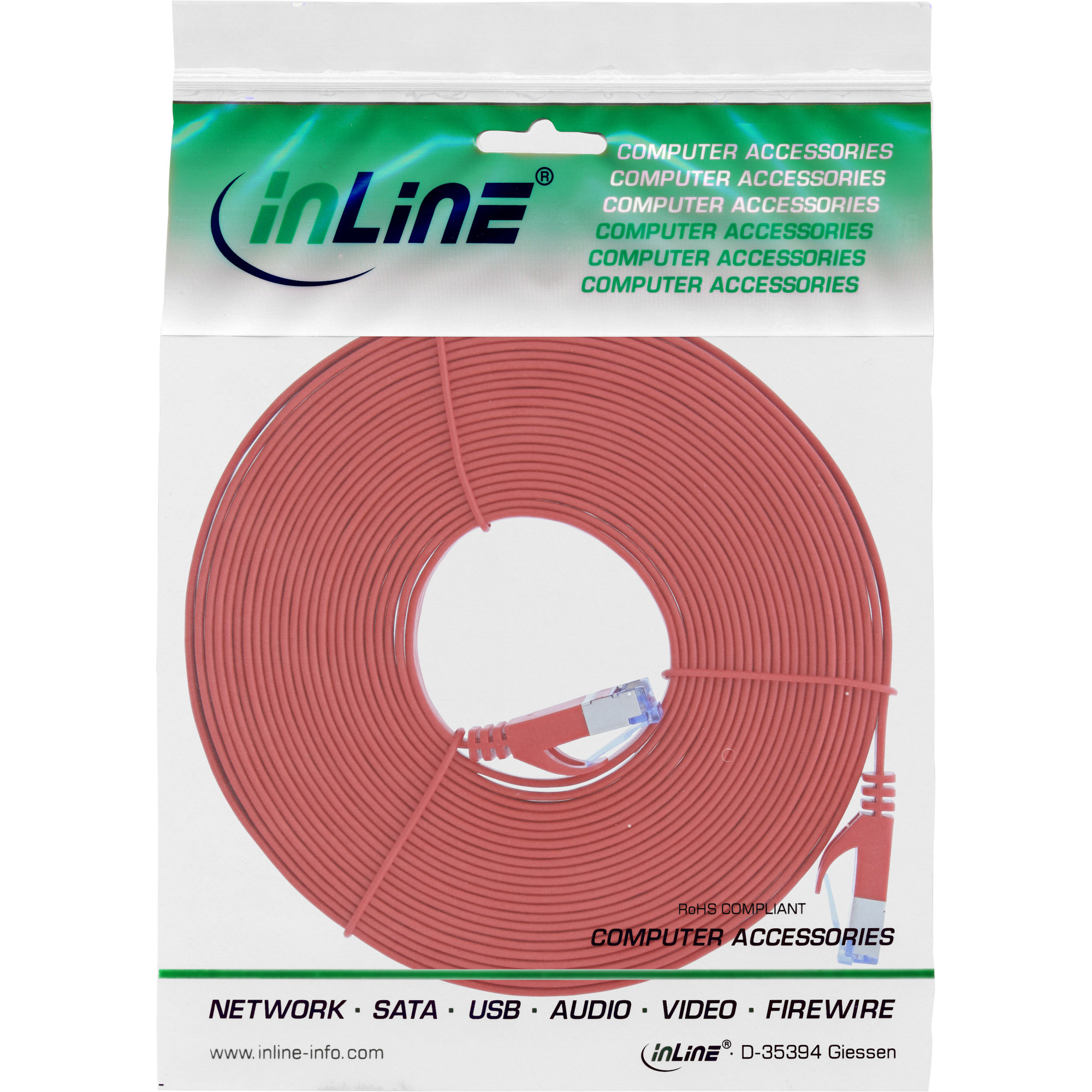 Inline® Patchkabel flach, U/FTP, Cat.6A, rot, 7m